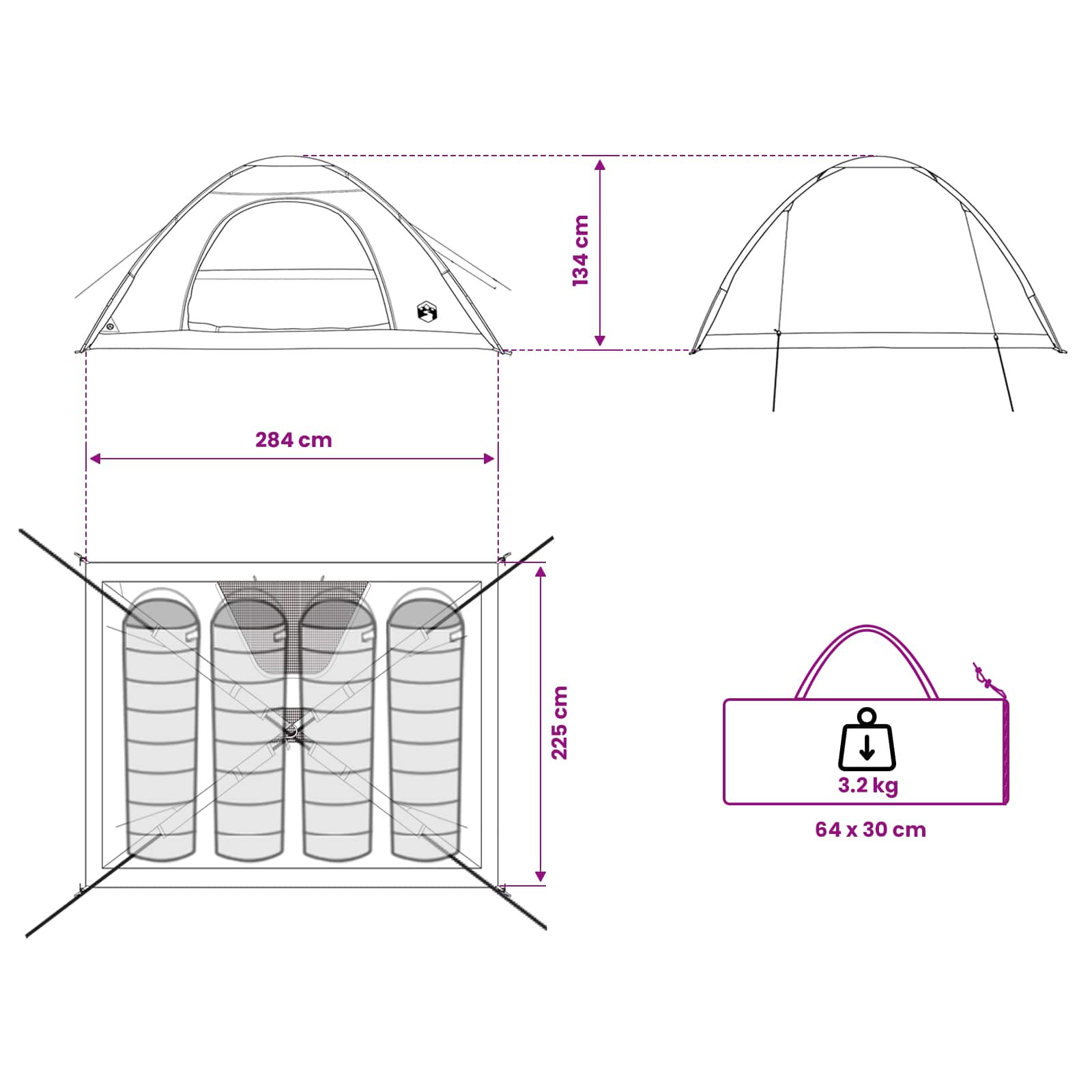 Kamping šator s krovom Maslinasto zelena 275 x 215 x 125 cm