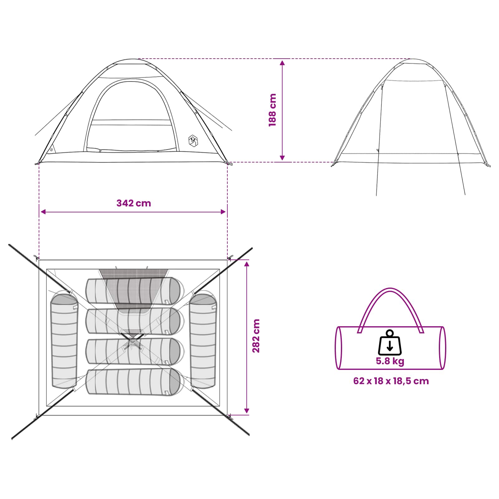 Kamping šator s krovom Plava 335 x 275 x 180 cm