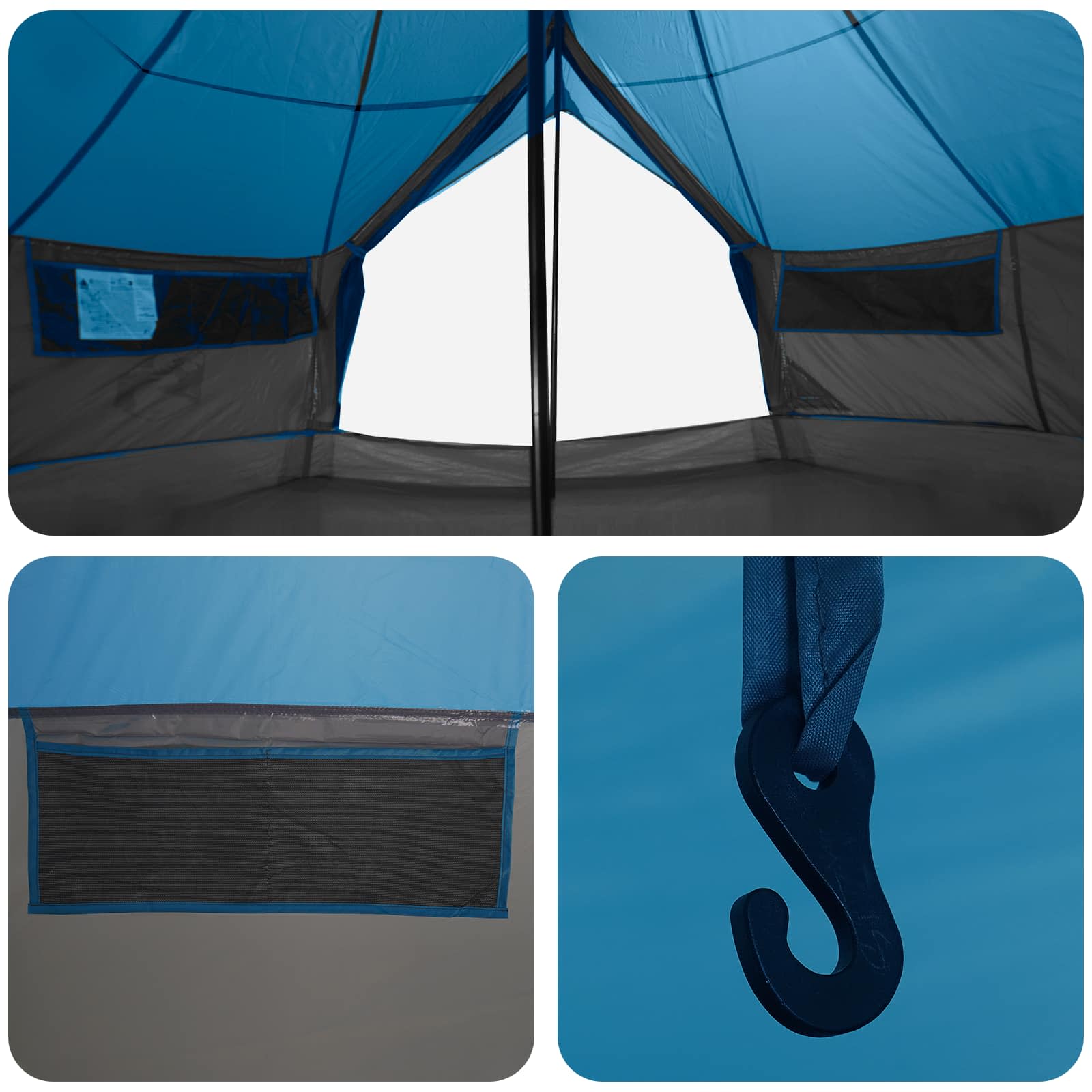 Tipi šator s krovom Plava 700 x 700 x 395 cm Poliester i čelik