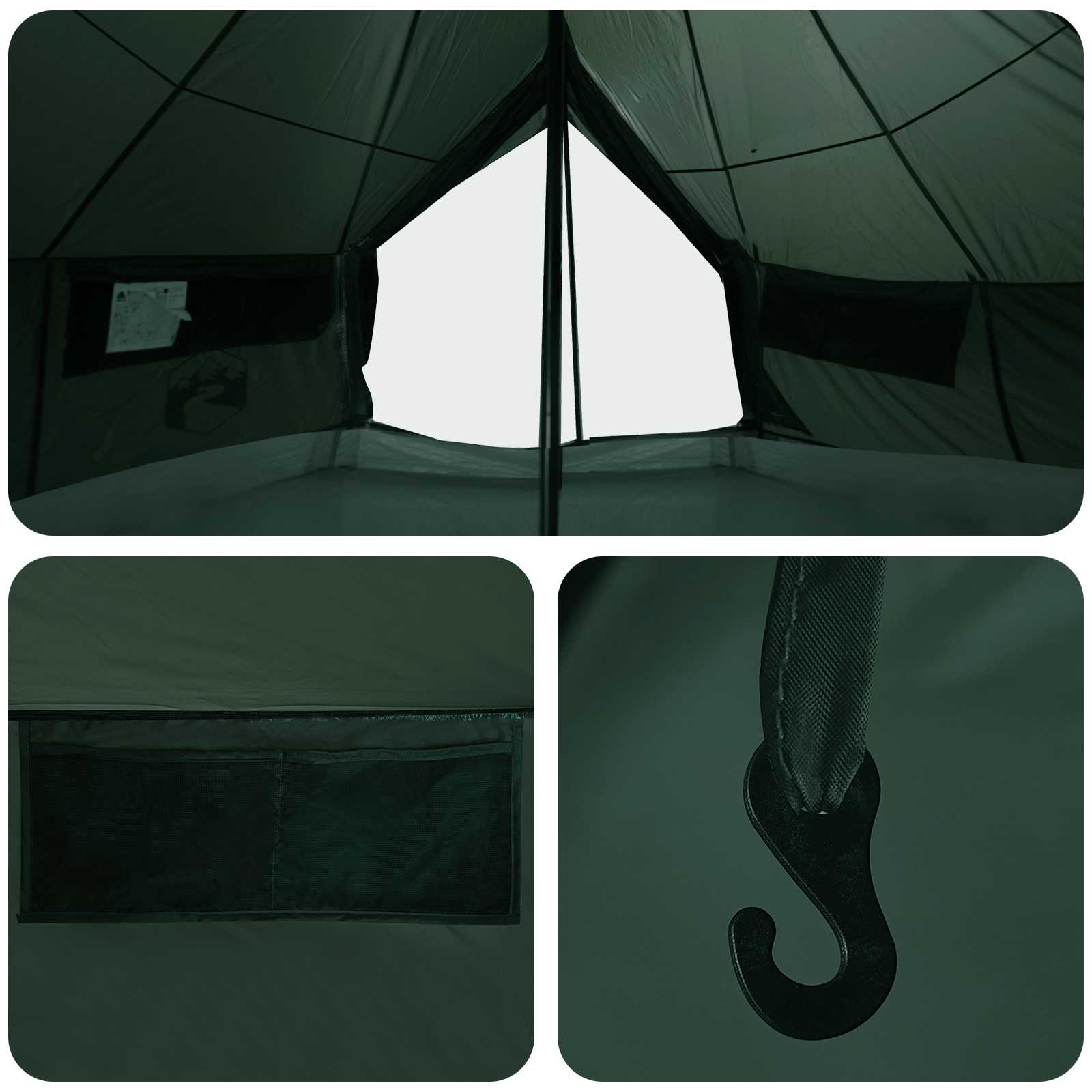 Tipi šator s krovom Maslinasto zelena 700 x 700 x 395 cm
