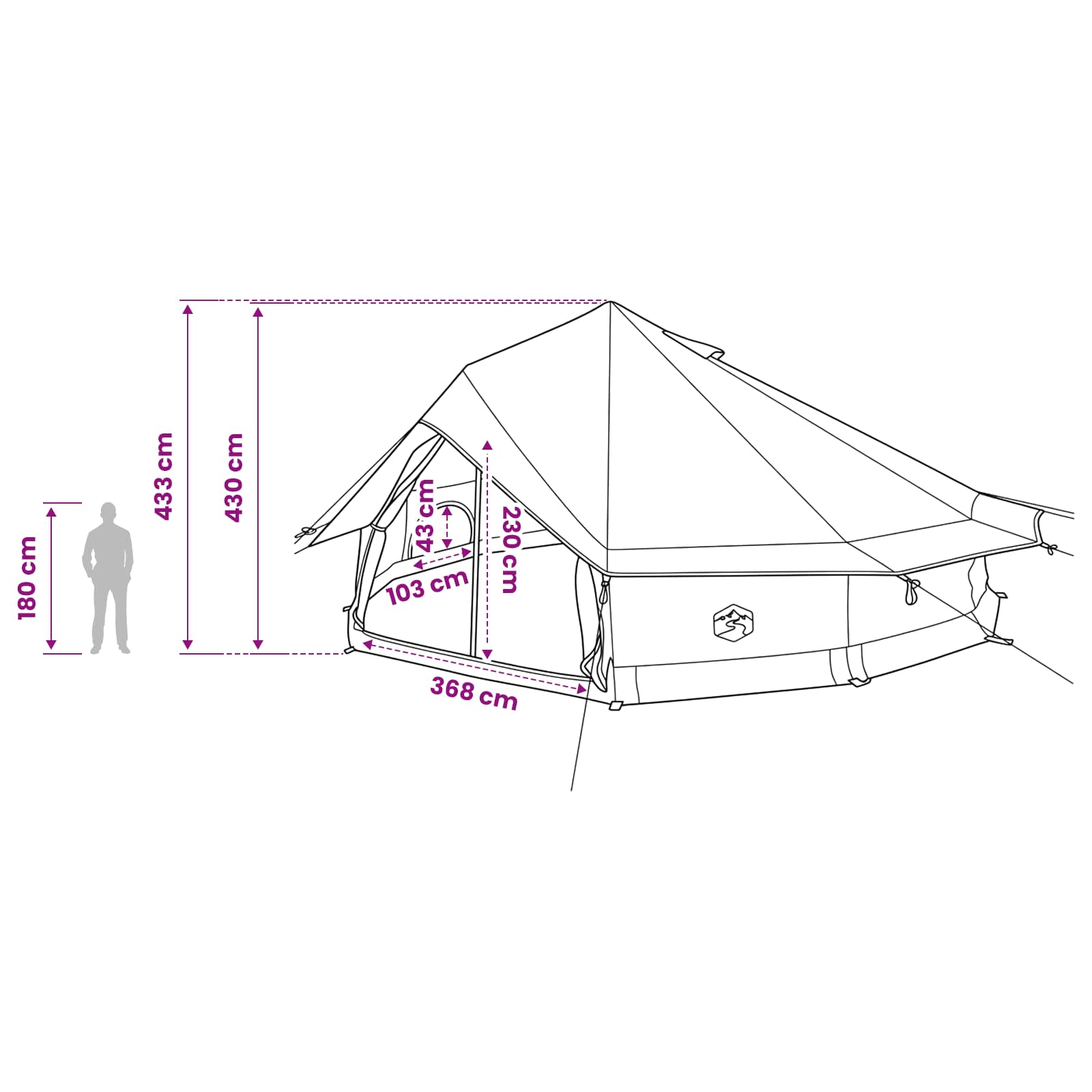 Tipi šator s krovom Plava 800 x 800 x 430 cm Poliester i čelik
