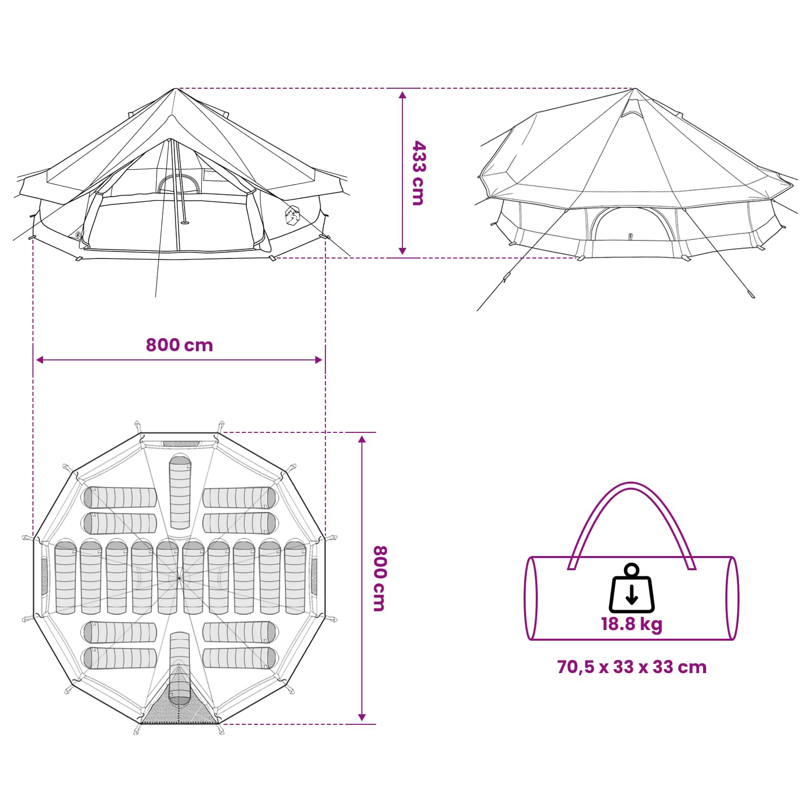 Tipi šator s krovom Siva i narančasta 800 x 800 x 430 cm
