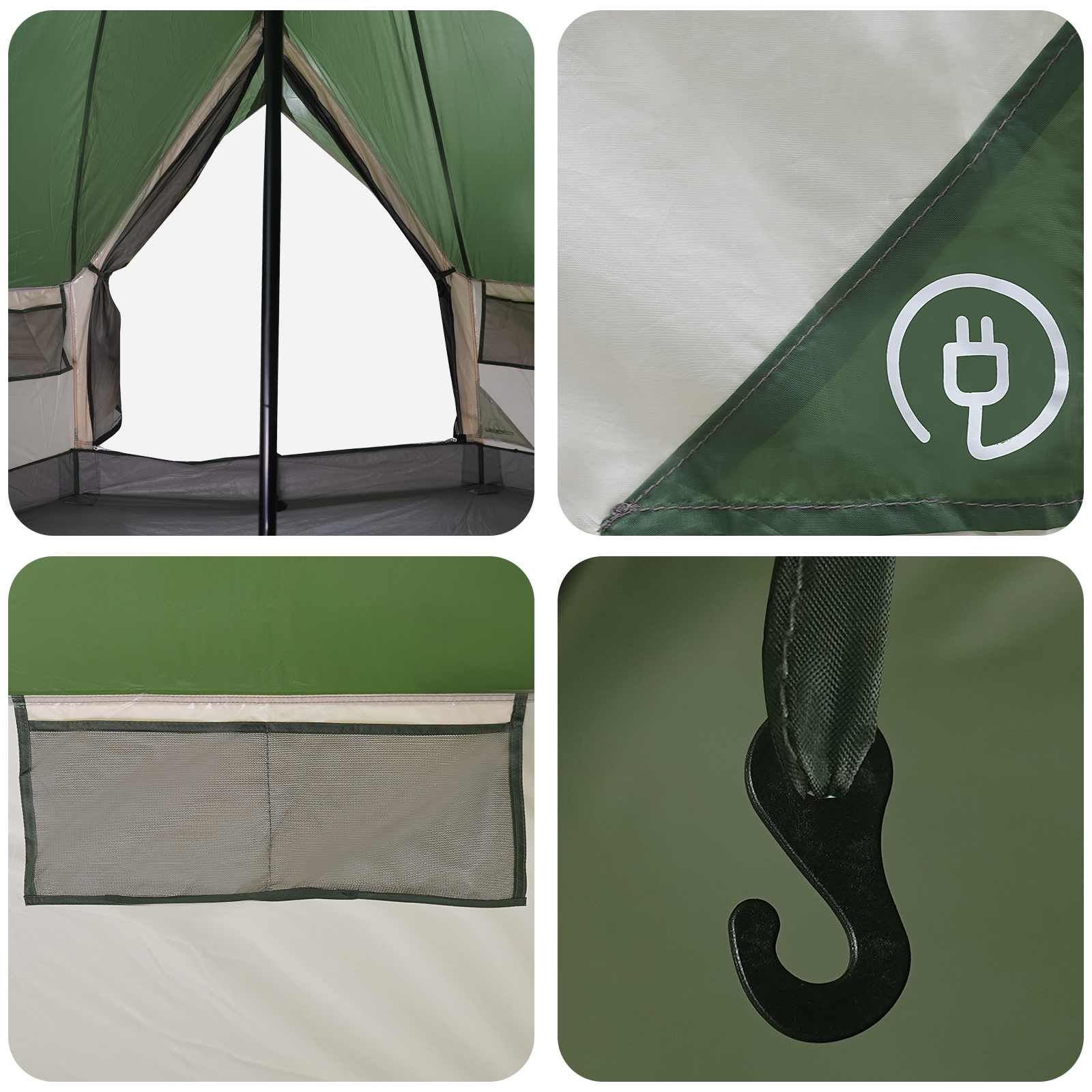 Tipi šator s krovom Zelena 250 x 250 cm Poliester i čelik