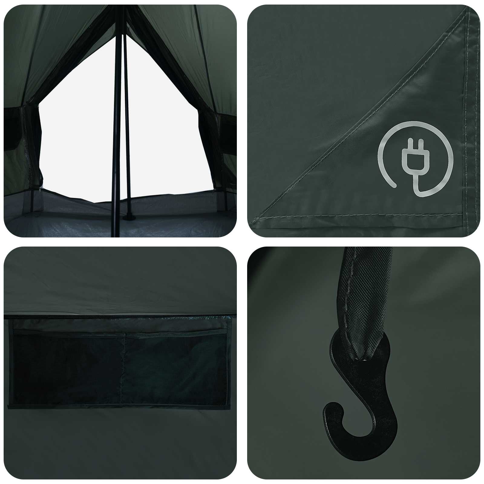 Tipi šator Maslinasto zelena 250 x 250 cm Poliester i čelik