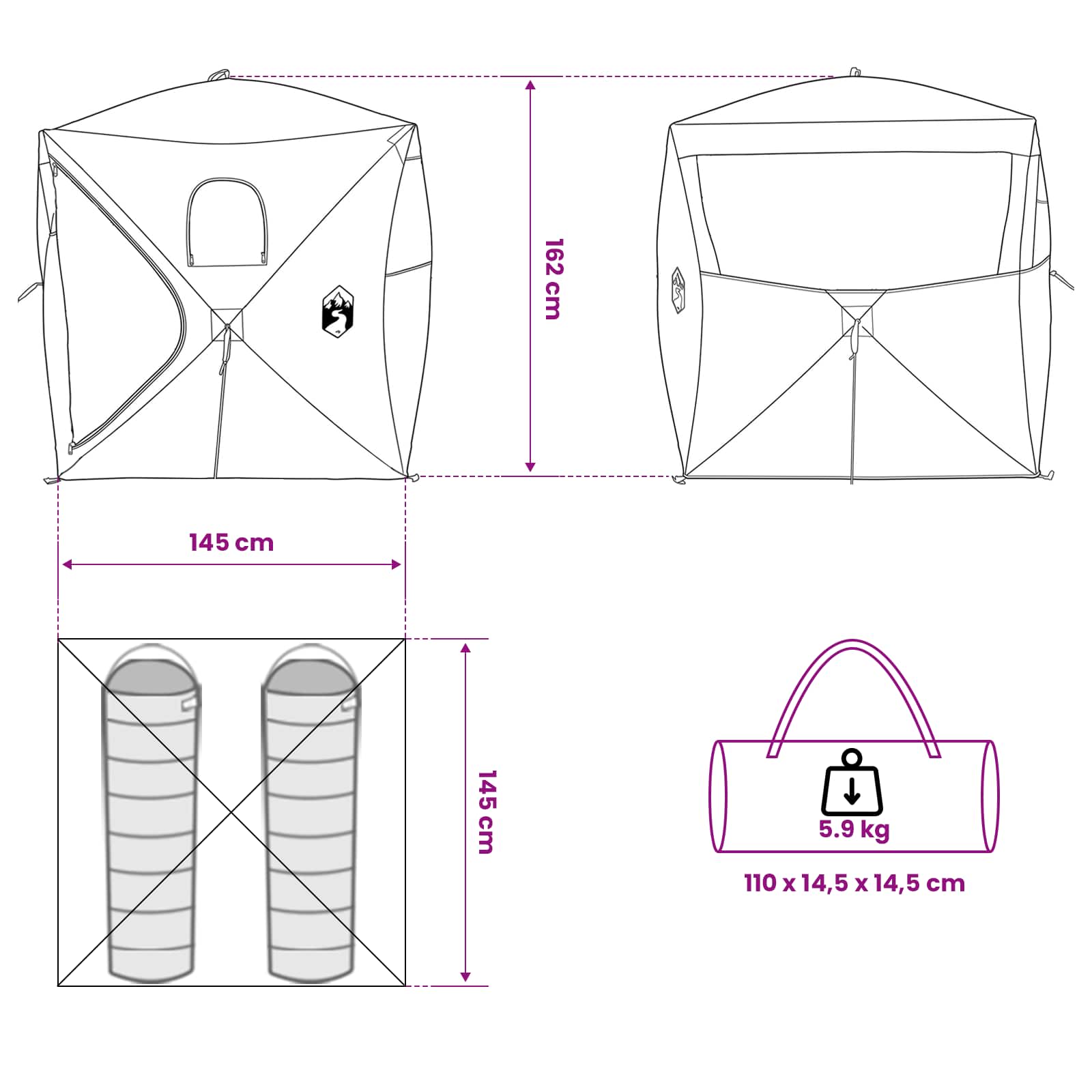 Lovni šator s krovom Bijeli Blackout 143 x 143 x 165 cm