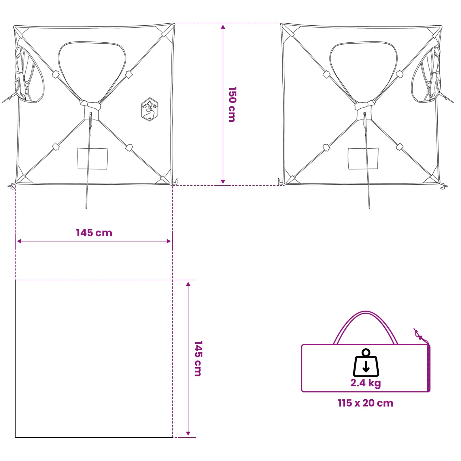 Lovni šator s krovom Bijeli Blackout 145 x 145 x 150 cm