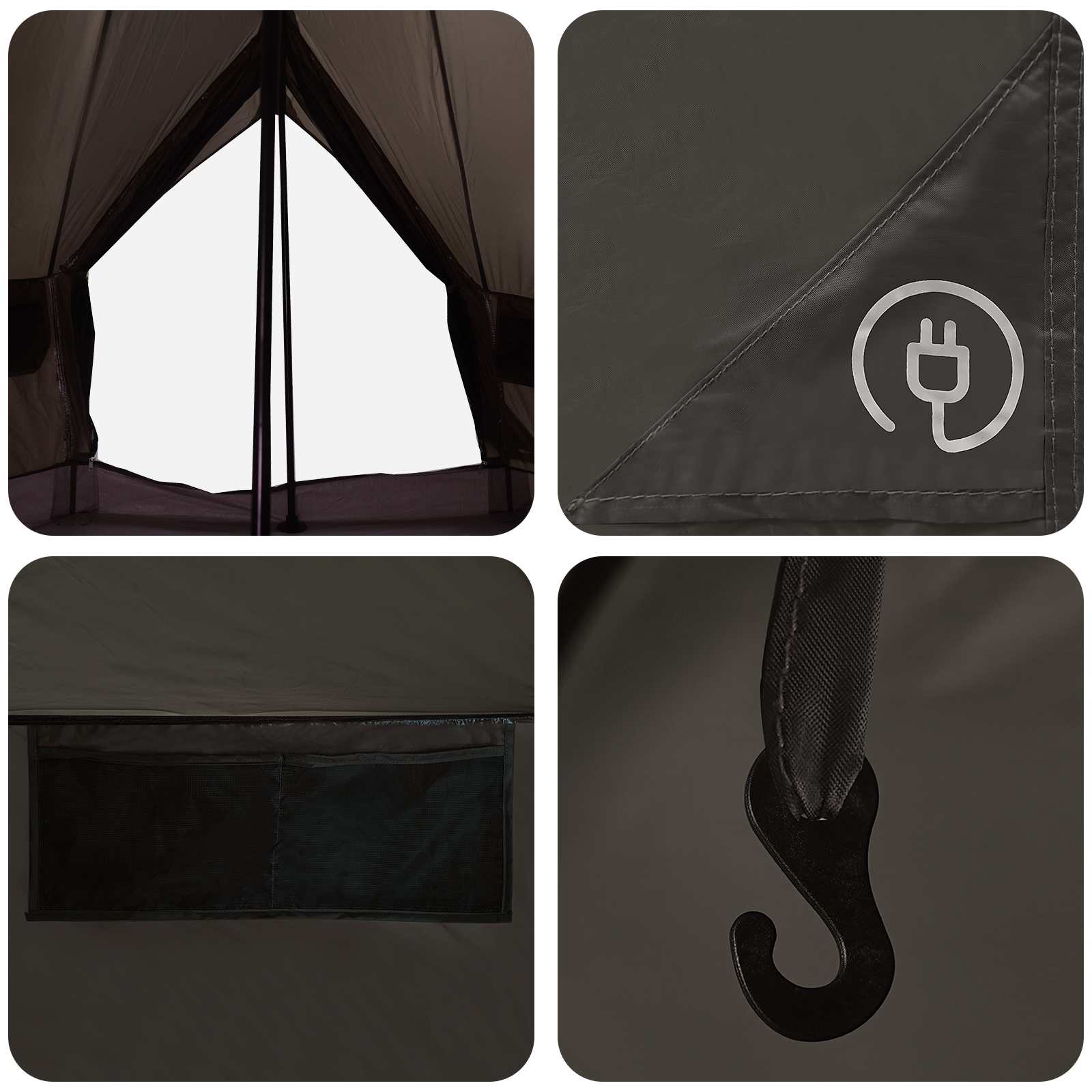 Tipi šator s krovom Smeđa siva 250 x 250 cm Poliester i čelik