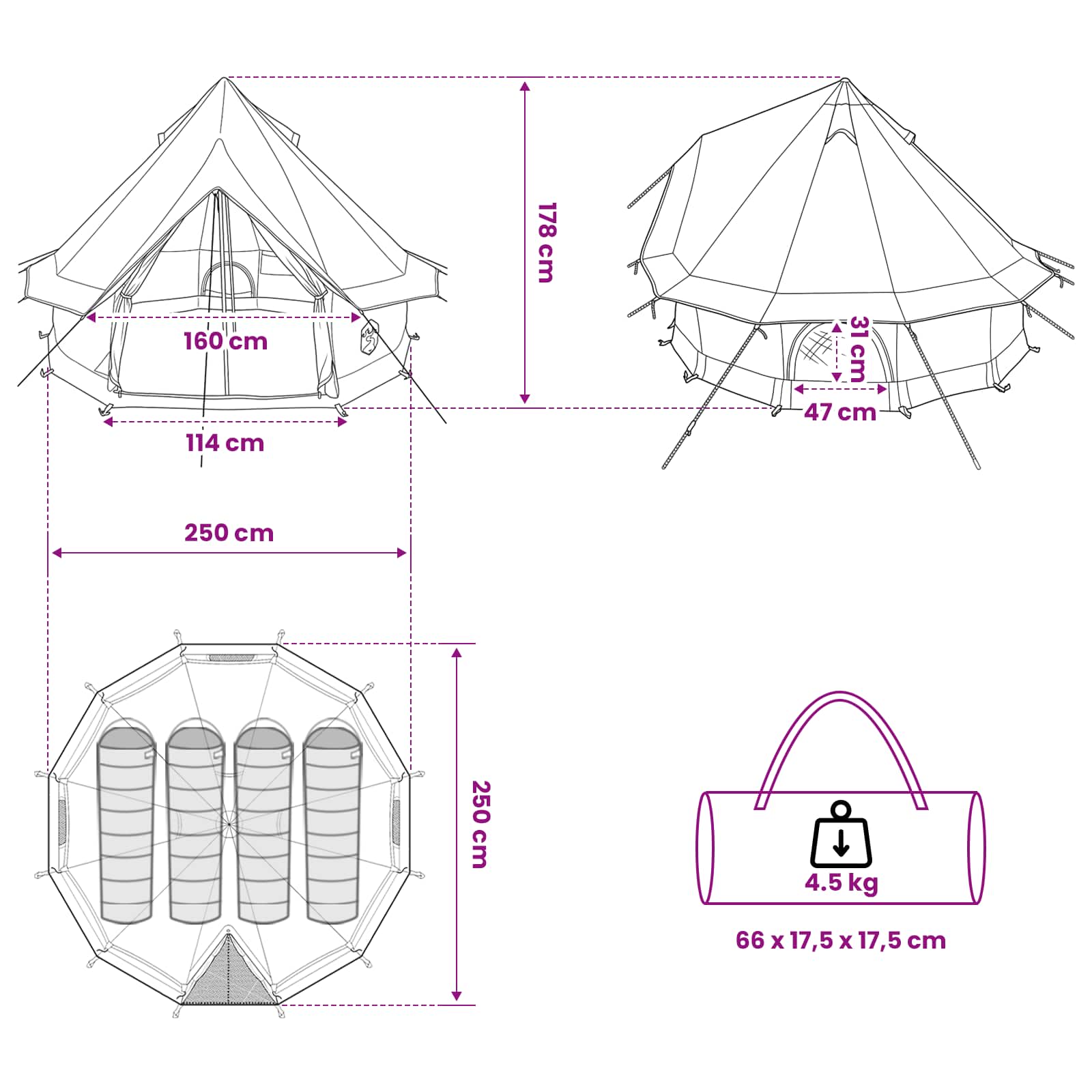 Tipi šator s krovom Smeđa siva 250 x 250 cm Poliester i čelik