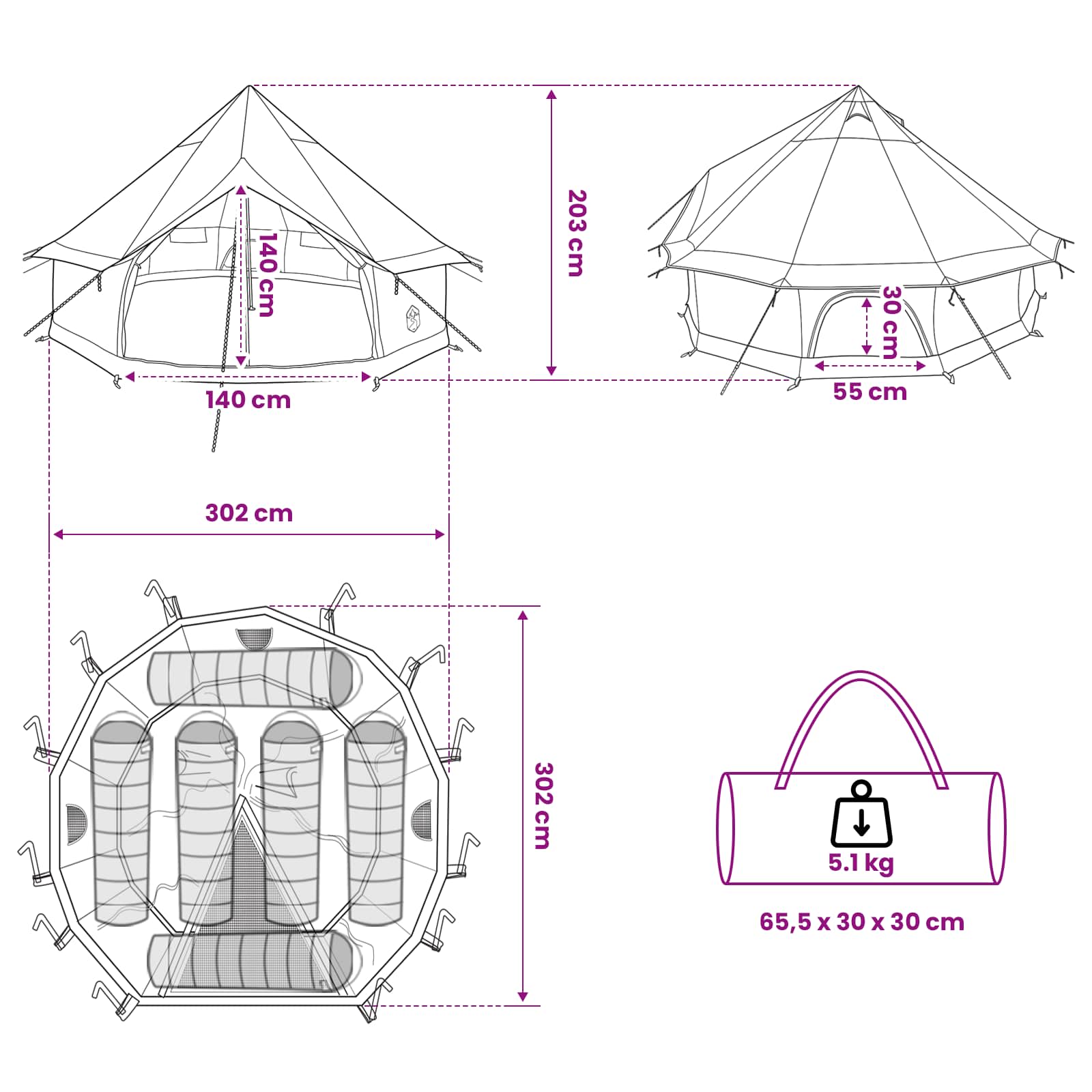 Tipi šator s krovom Maslinastozelena 300 x 300 x 200 cm