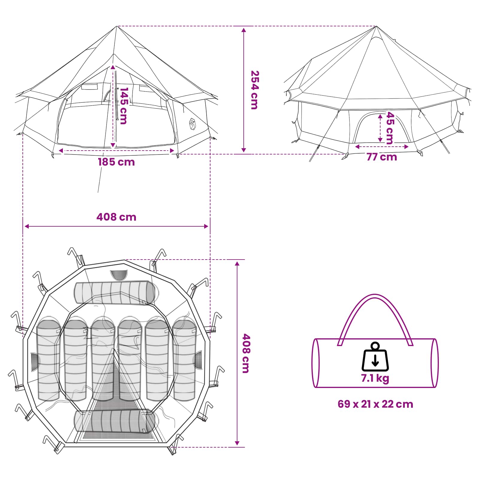 Tipi šator Smeđa siva 400 x 400 x 250 cm Poliester i čelik