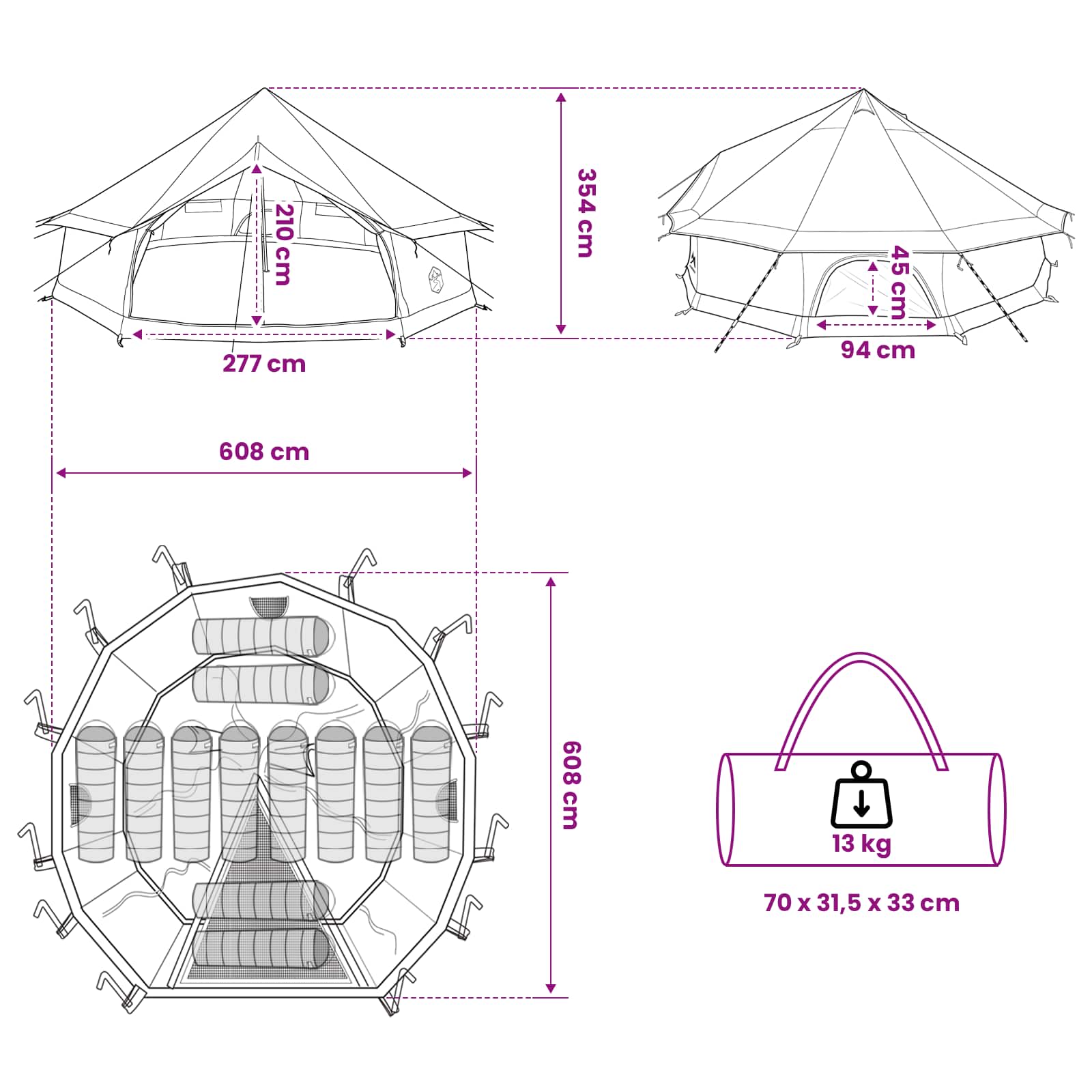 Tipi šator s krovom Maslinastozelena 600 x 600 x 350 cm