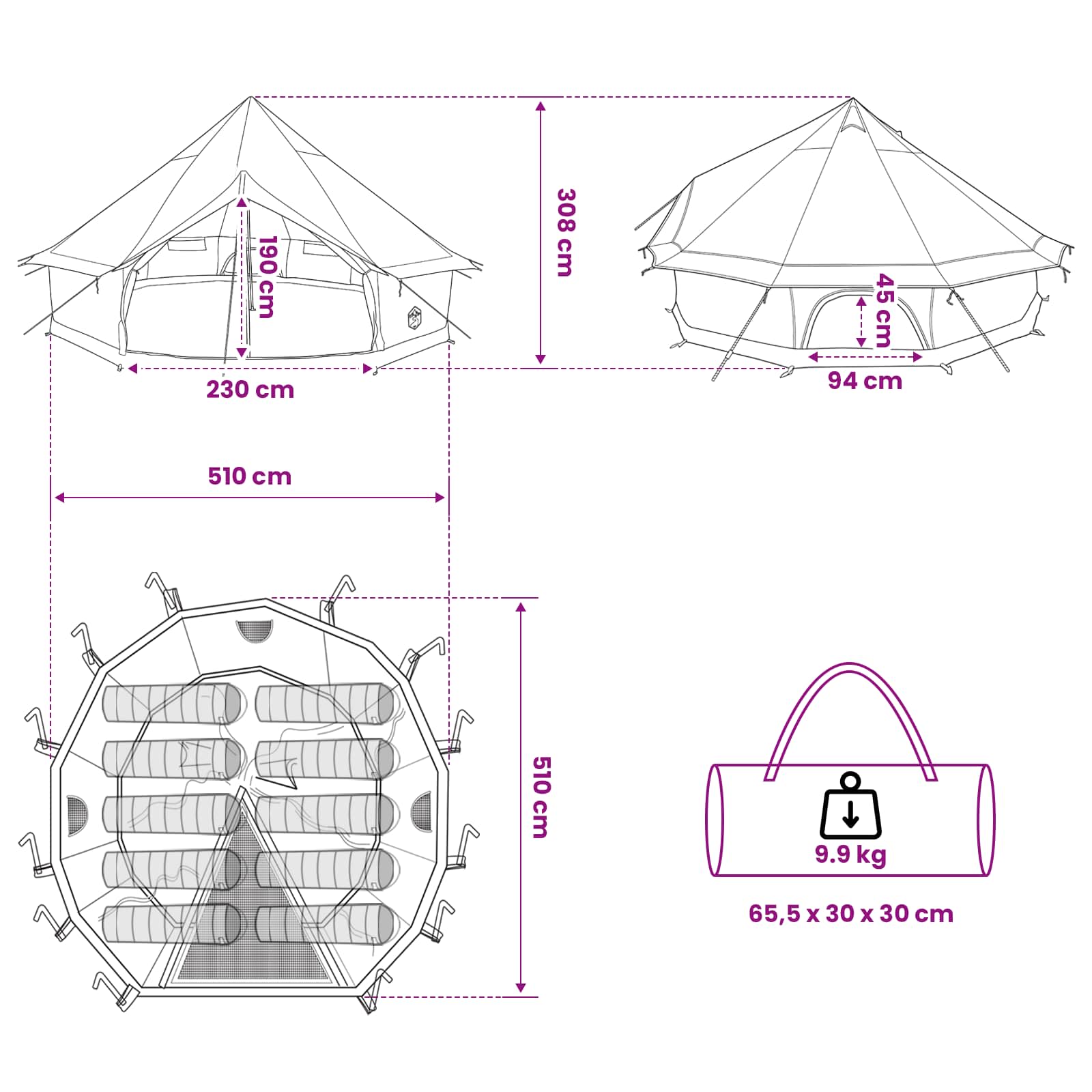 Tipi šator Smeđa siva 500 x 500 x 300 cm Poliester i čelik