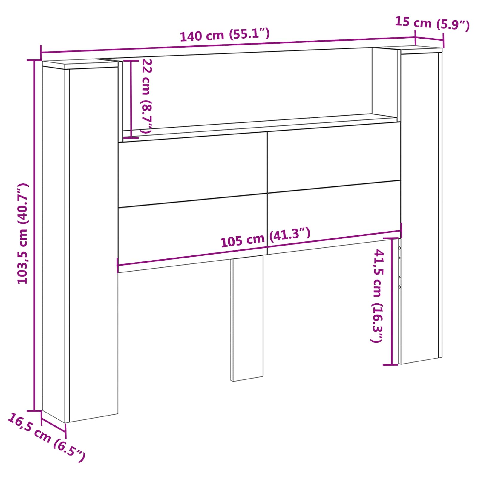 Krevetna ploča s LED-om s policom Sonoma 140 x 16,5 x 103,5 cm