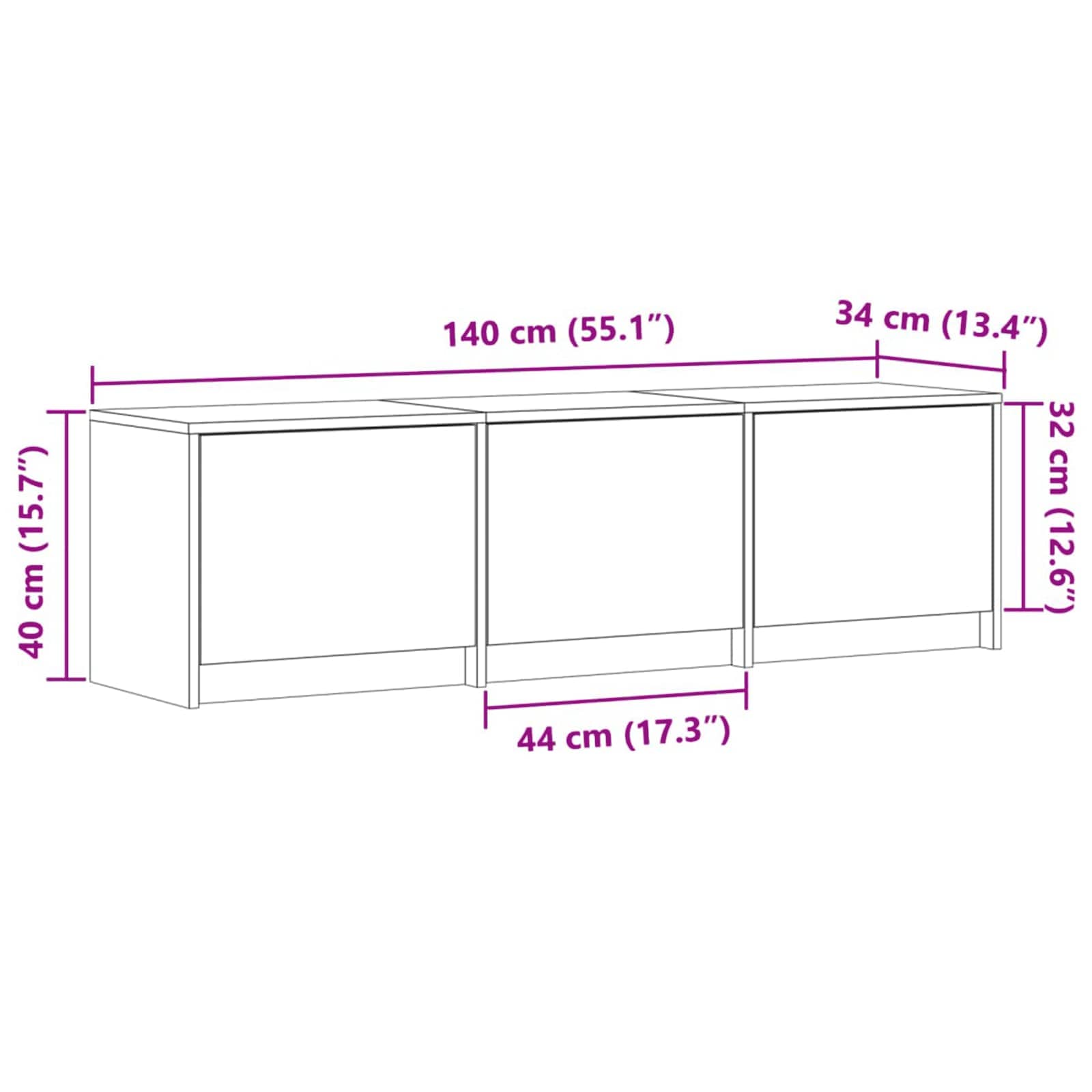 TV ormar s ladicama Beton 140 x 34 x 40 cm Konstruirano drvo