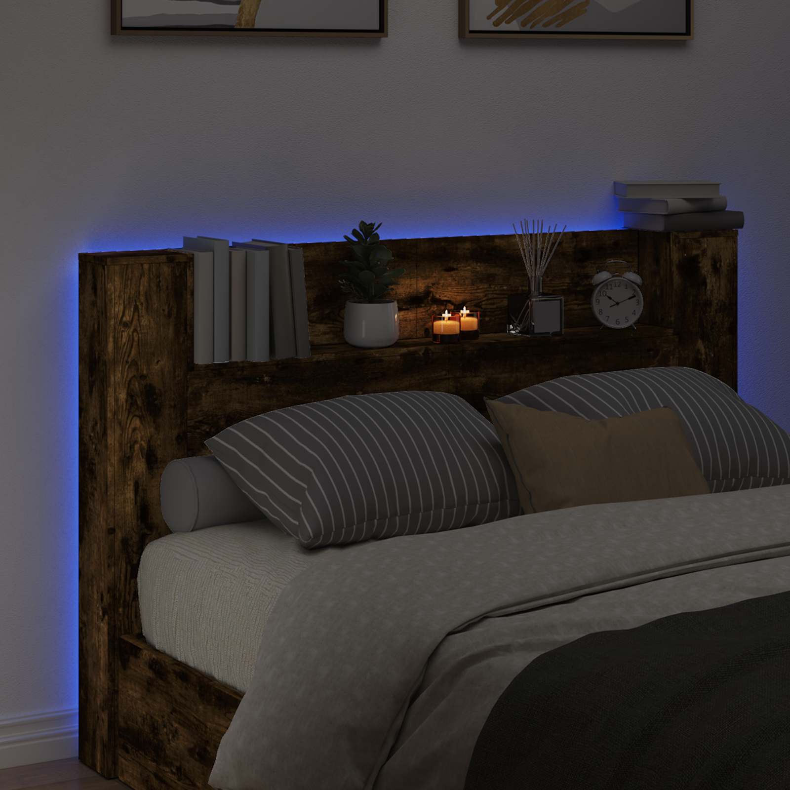 Krevetna ploča s LED-om Dimljeni Hrast 160 x 16,5 x 103,5 cm
