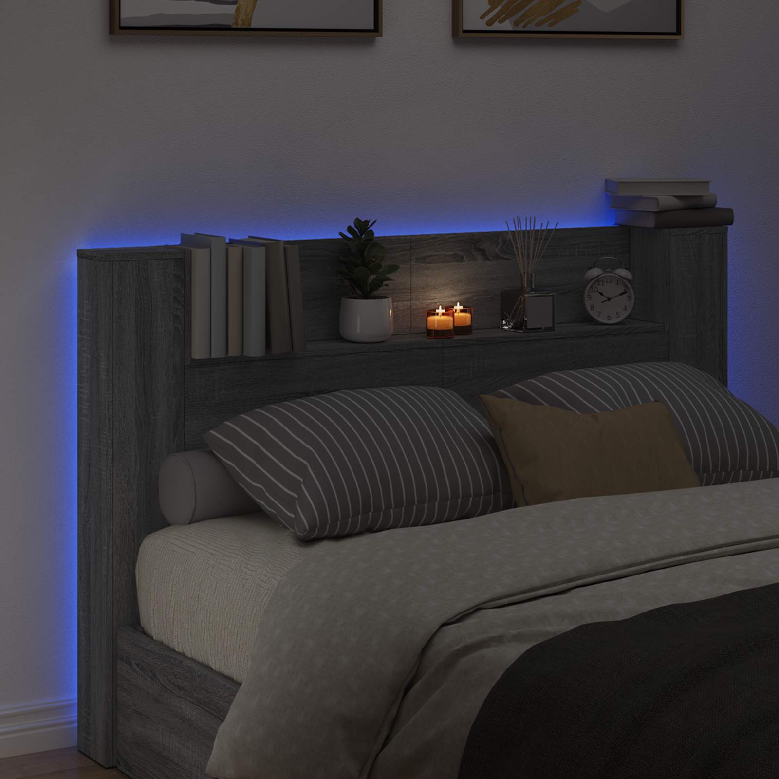 Krevetna ploča s LED-om Zidne Sivi Sonoma 160 x 16,5 x 103,5 cm