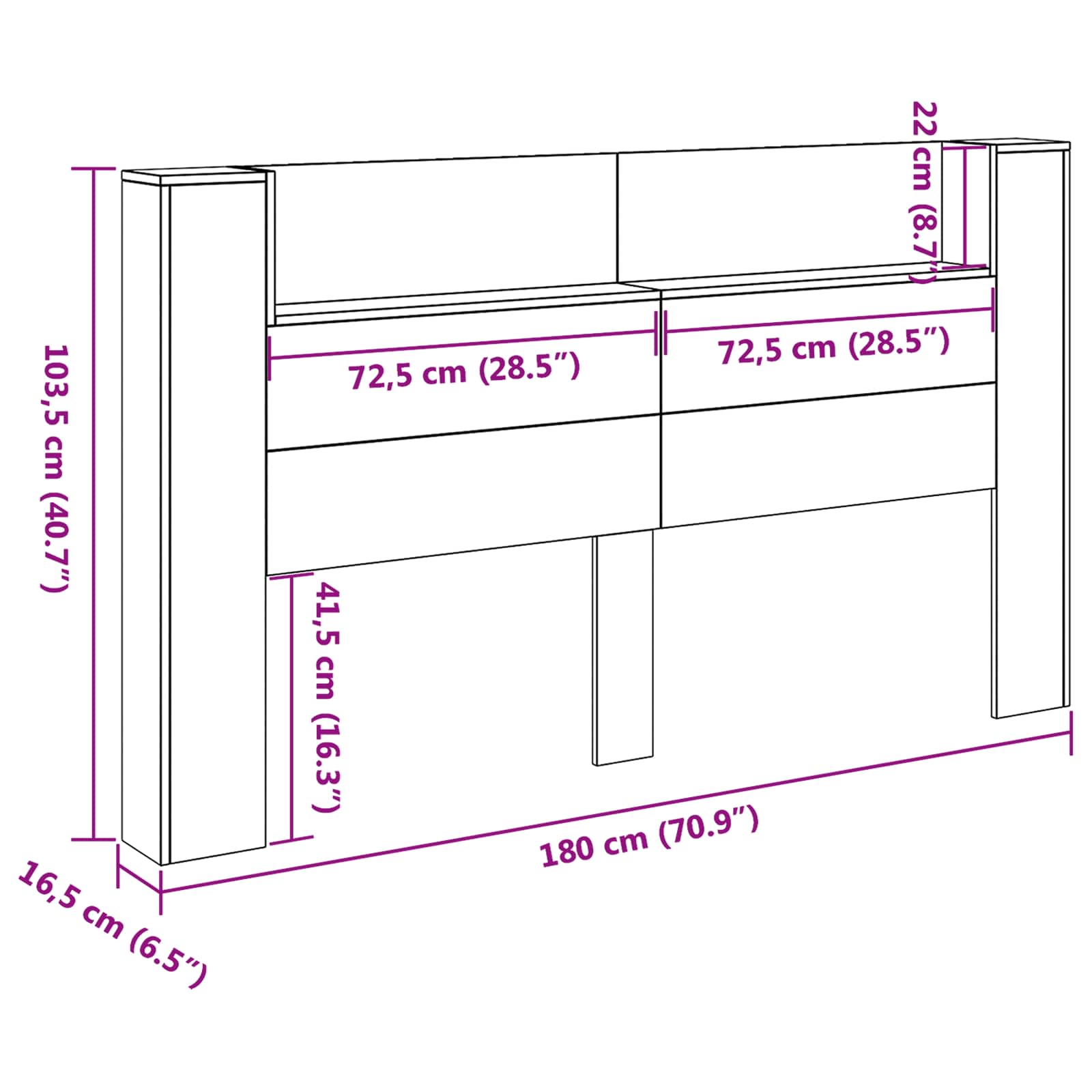 Krevetna ploča s LED-om s policom Beton 180 x 16,5 x 103,5 cm