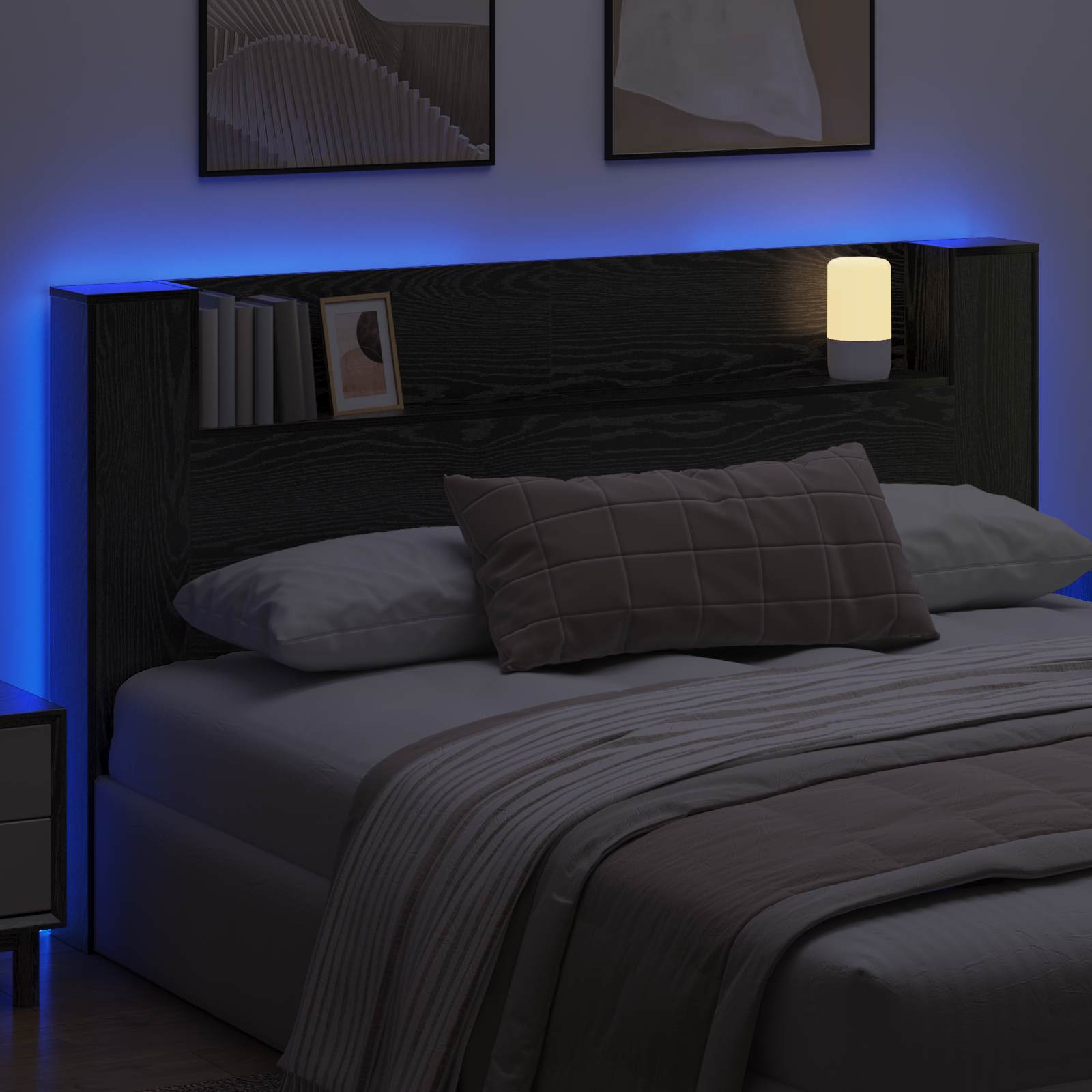 Krevetna ploča s LED-om Zidne Crni Hrast 180 x 16,5 x 103,5 cm
