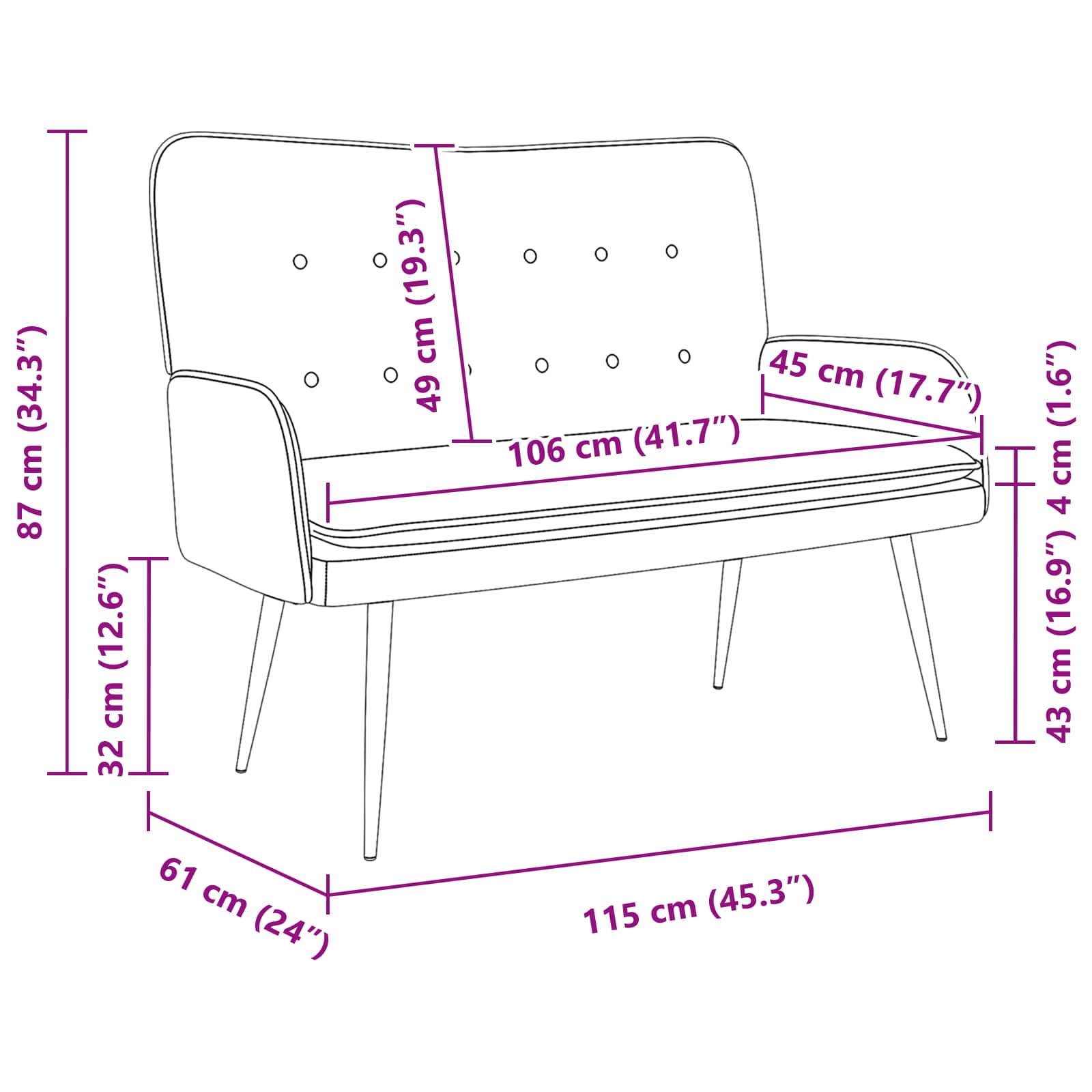 Sofa za dvije osobe Tamno smeđa 115 x 61 x 87 cm Tkanina
