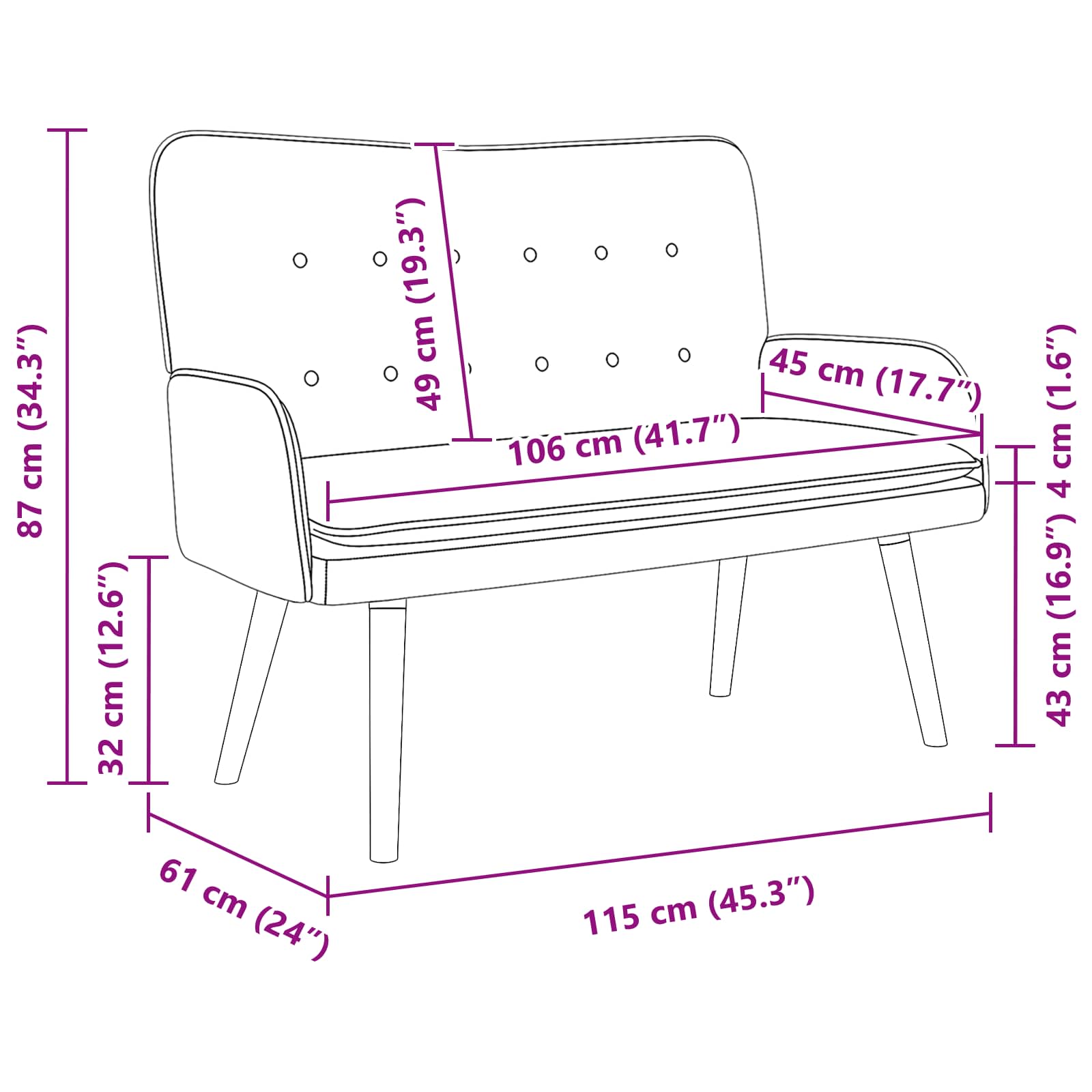 Sofa za dvije osobe Svjetlosiva 115 x 61 x 87 cm Bouclé