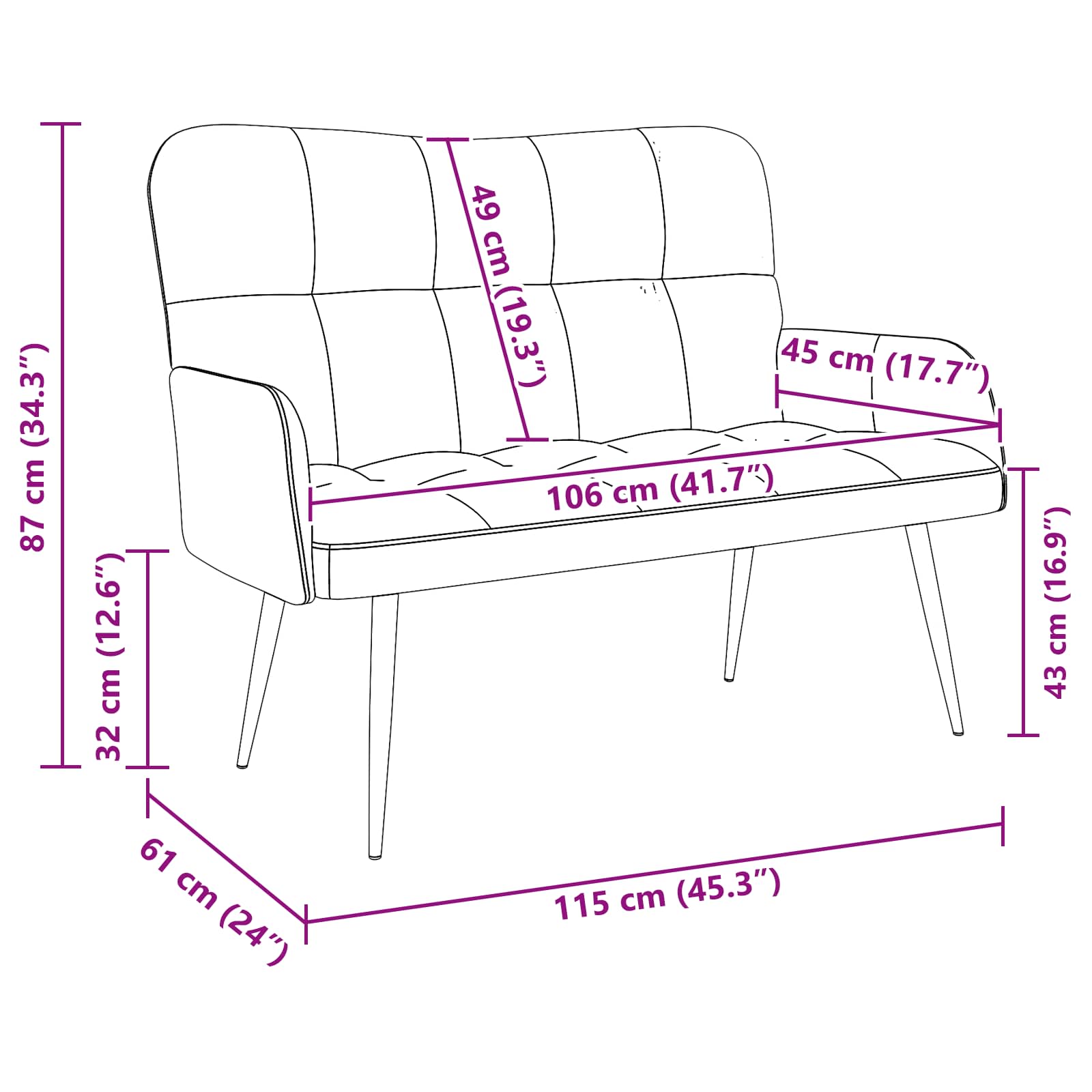 Sofa za dvije osobe Tamnozelena 115 x 61 x 87 cm Tkanina
