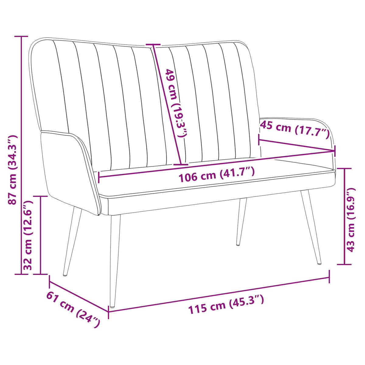 Sofa za dvije osobe Žuta 115 x 61 x 87 cm Baršun
