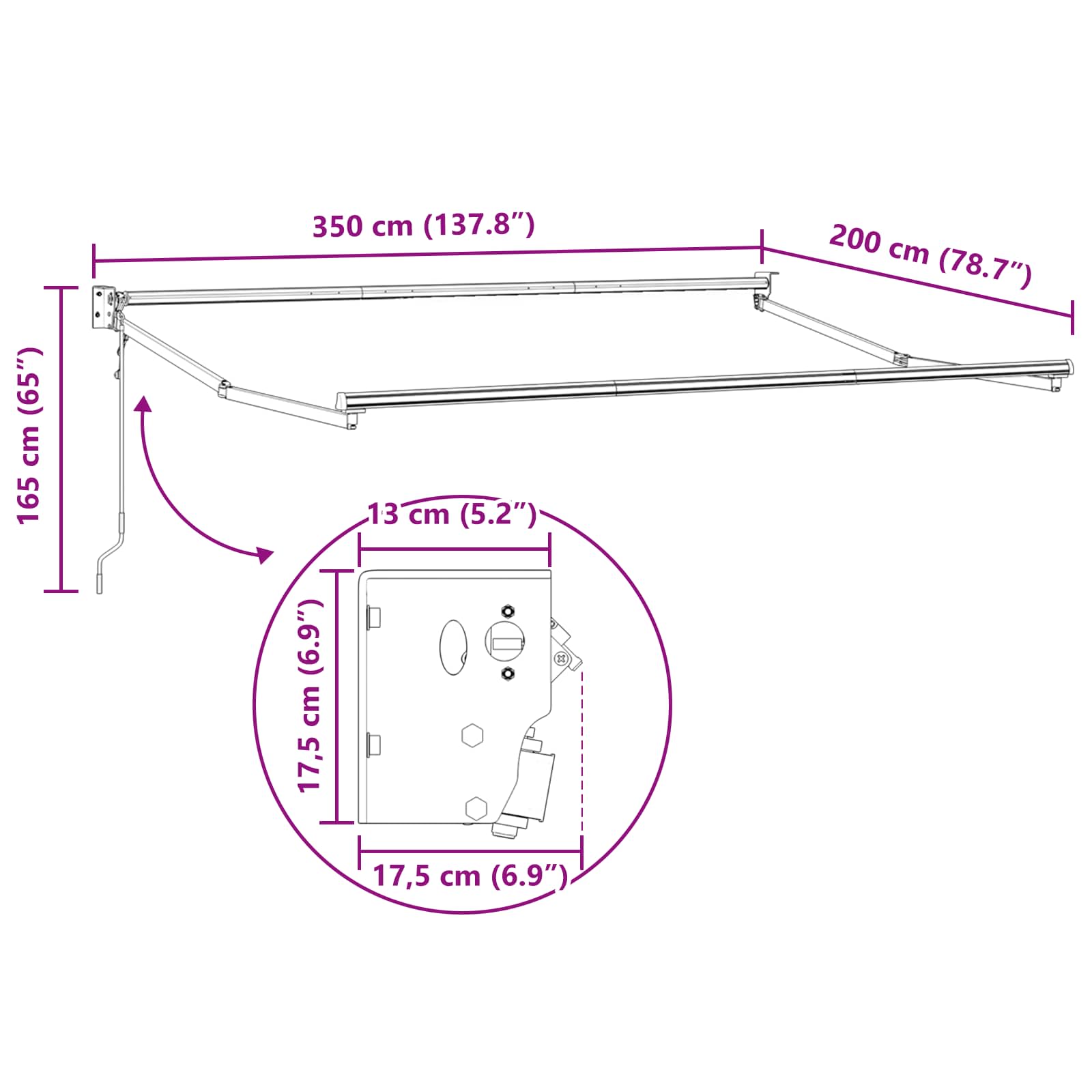 Električna retraktabilna tenda Krema 3,5 x 2 m