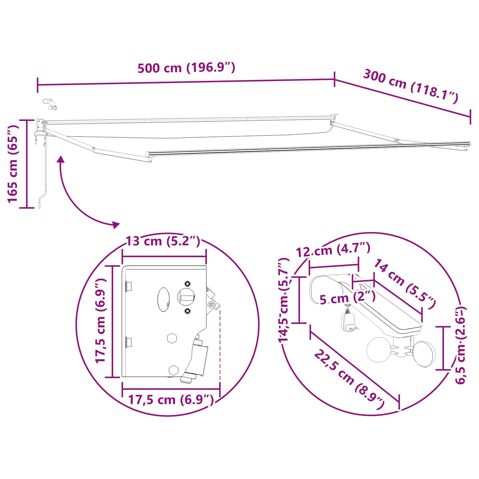 Električna retraktabilna tenda Svijetlo siva 5 x 3 m