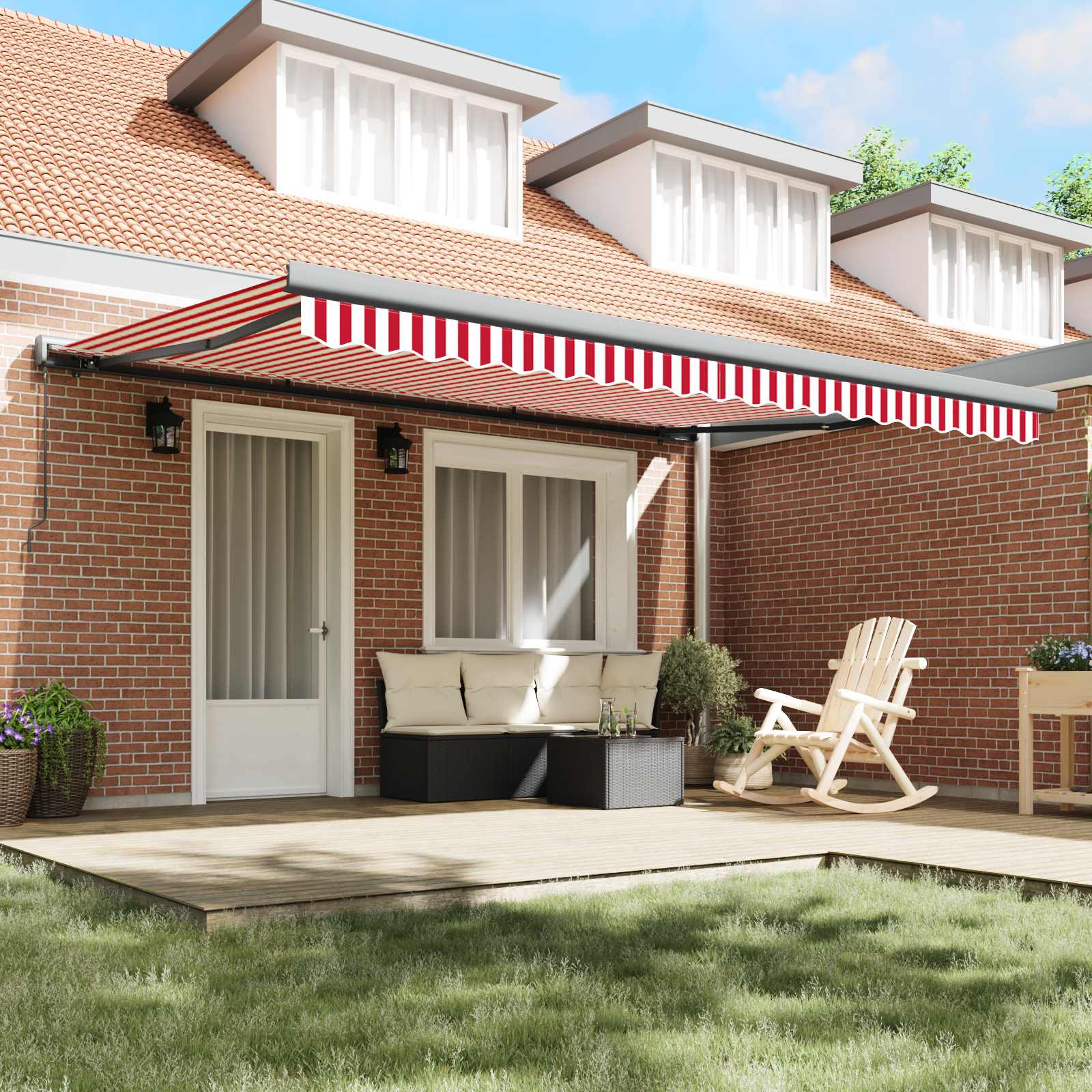 Skrovita tenda Crvena i bijela 400 × 300 cm Platno i Aluminij