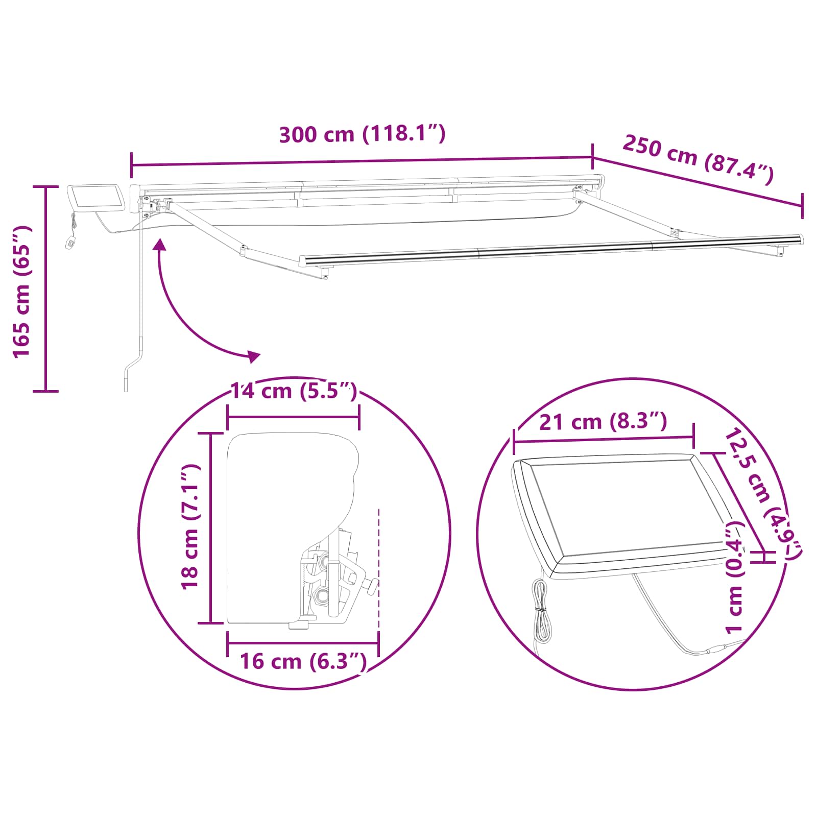 Ručni okvir tende s LED-ima Plava, Bijela, Antracit 3 x 2,5 m