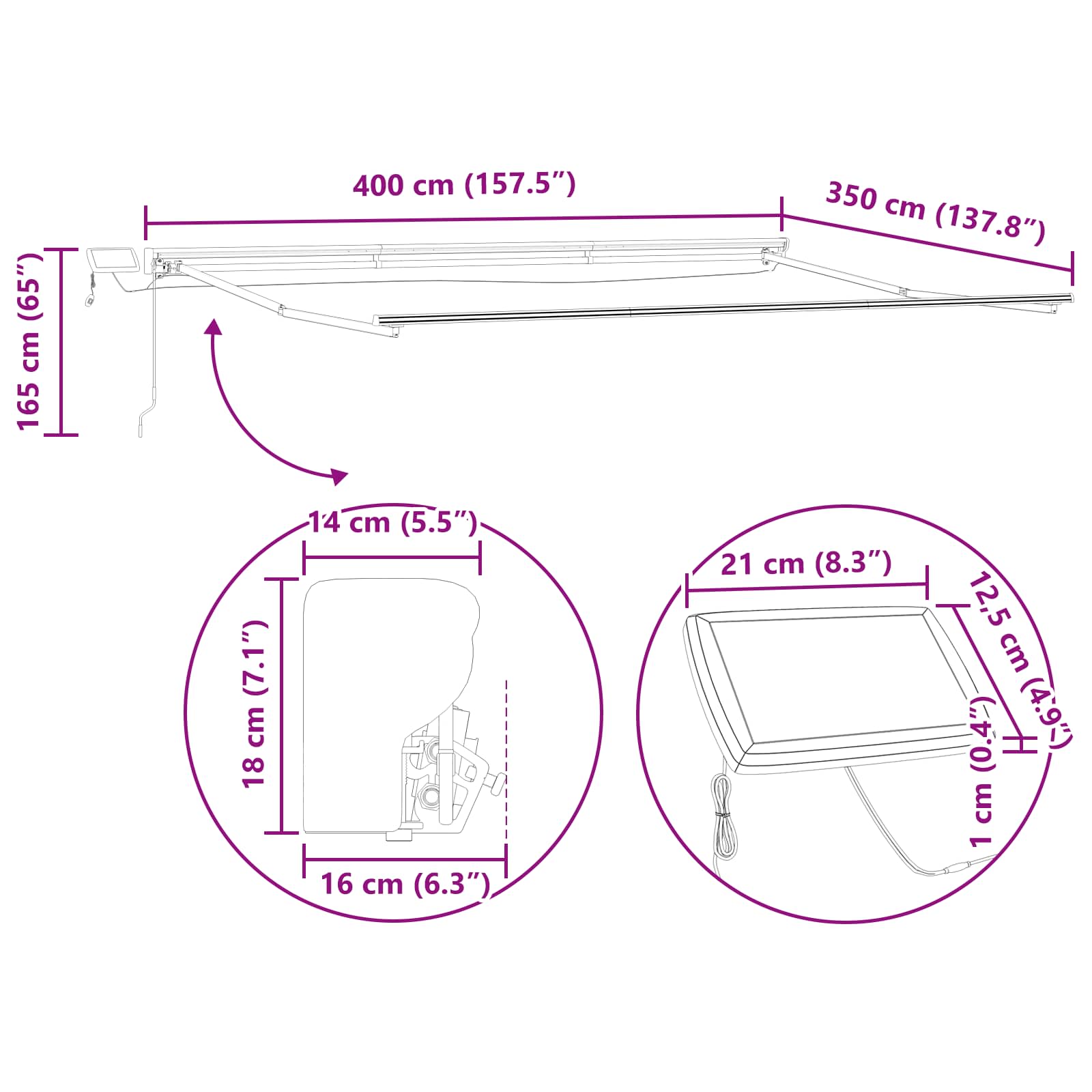 Ručni okvir tende s LED-ima Plava, Bijela, Antracit 4 × 3,5 m