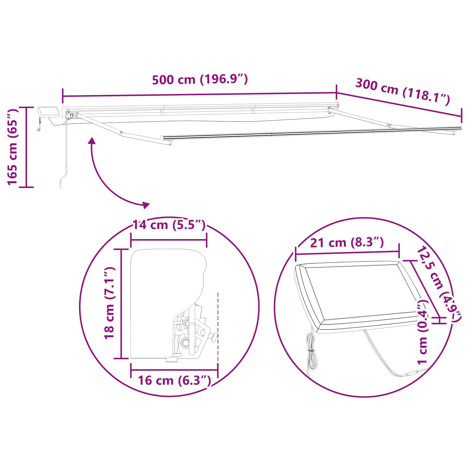 Ručni okvir tende s LED-ima Bež i Antracit 5 x 3 m