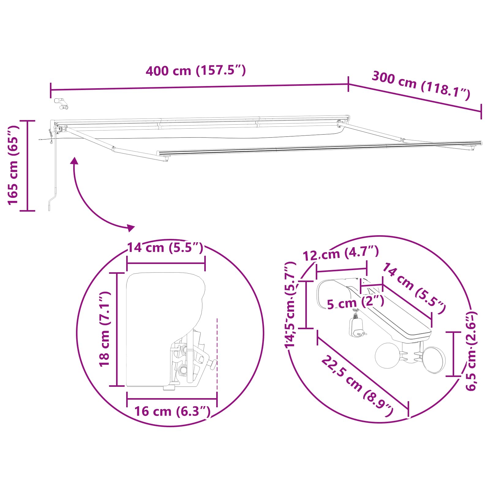 Električna retraktabilna tenda Antracit 4 × 3 m
