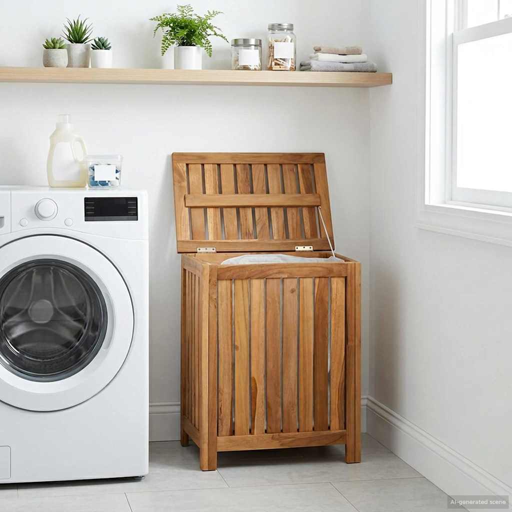 Košarica za rublje Prirodna 50 x 35 x 60 cm Čvrsto teak drvo
