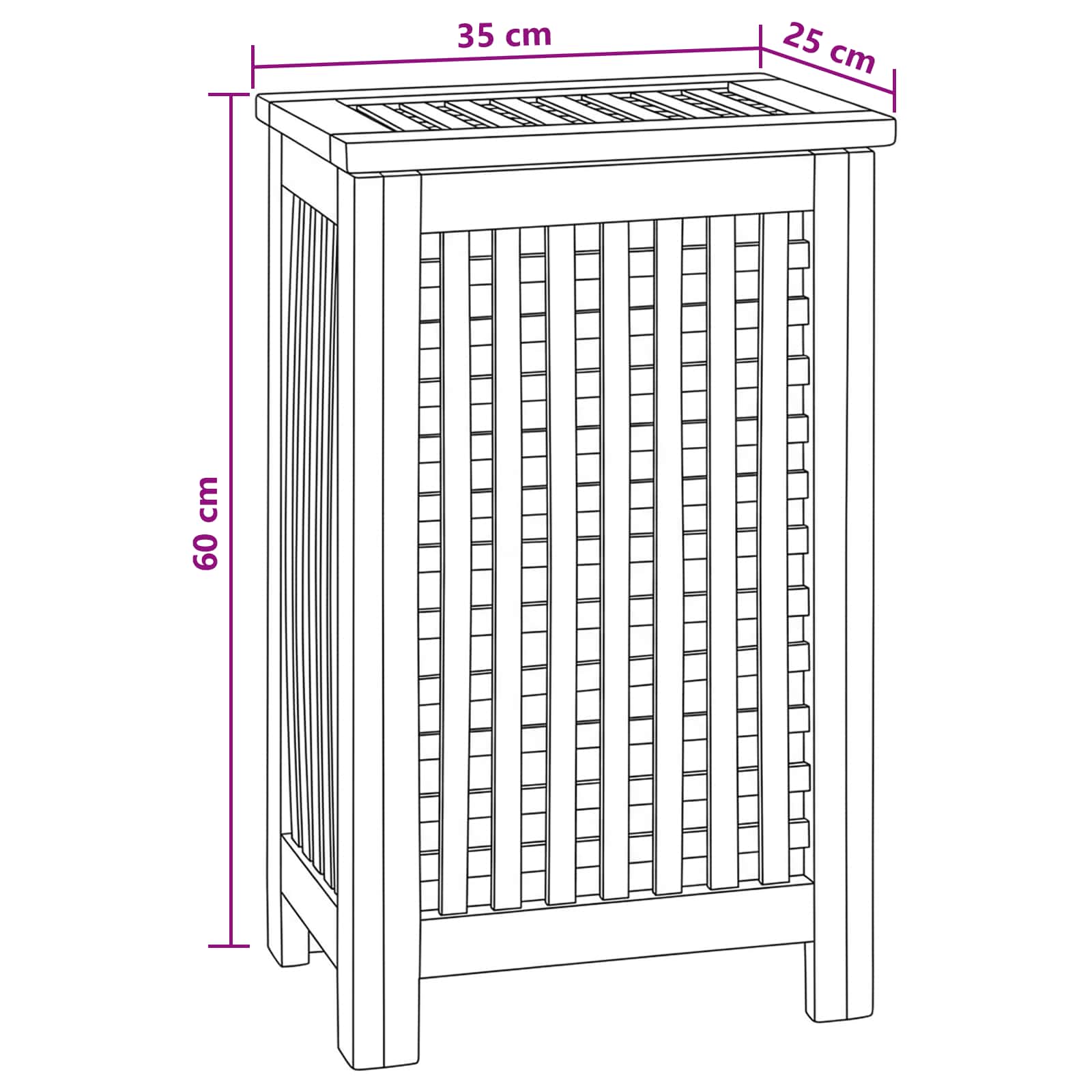 Košarica za rublje Prirodna 35 x 25 x 60 cm Čvrsto teak drvo