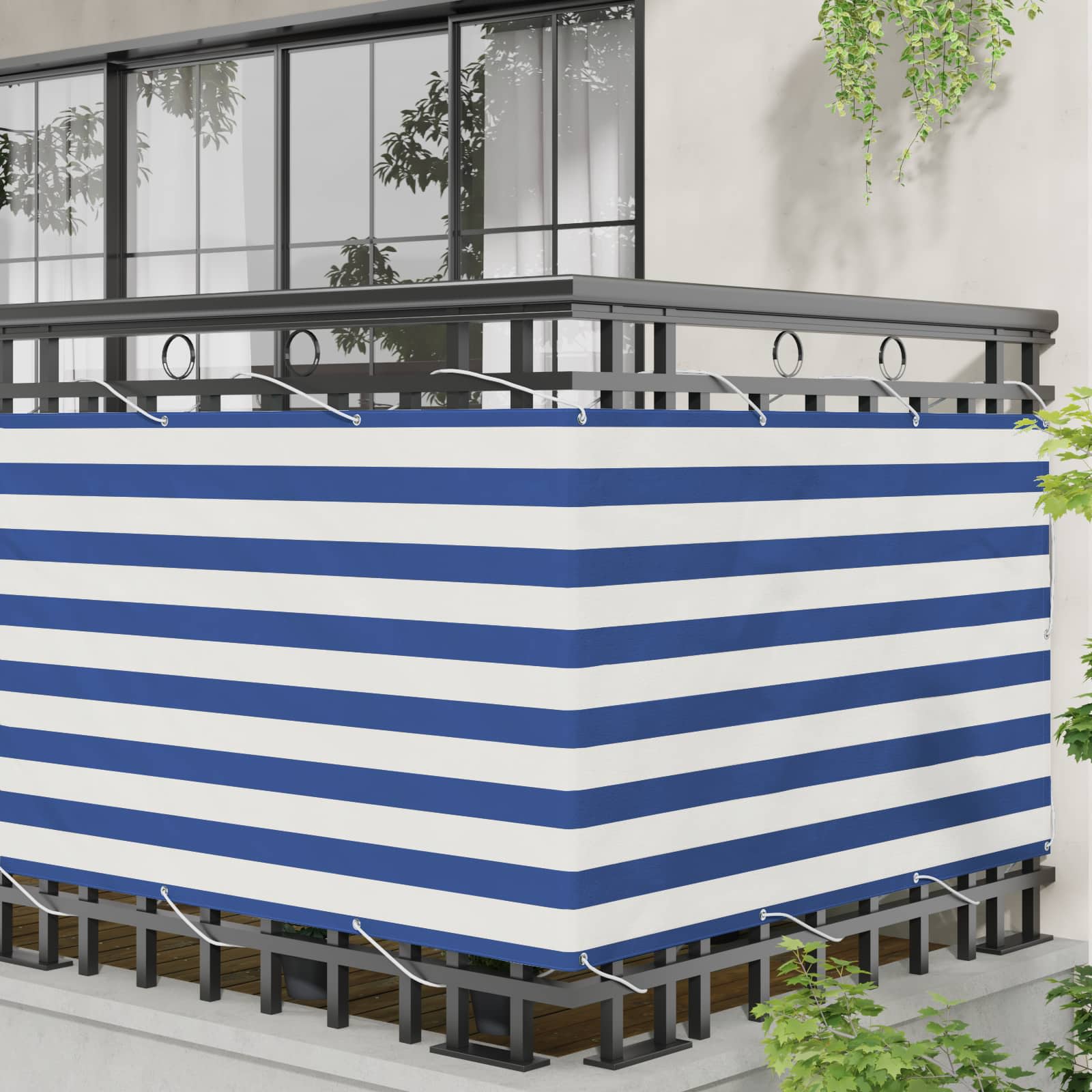 Balcony ekran Plava i bijela 100 x 700 cm Oxford tkanina