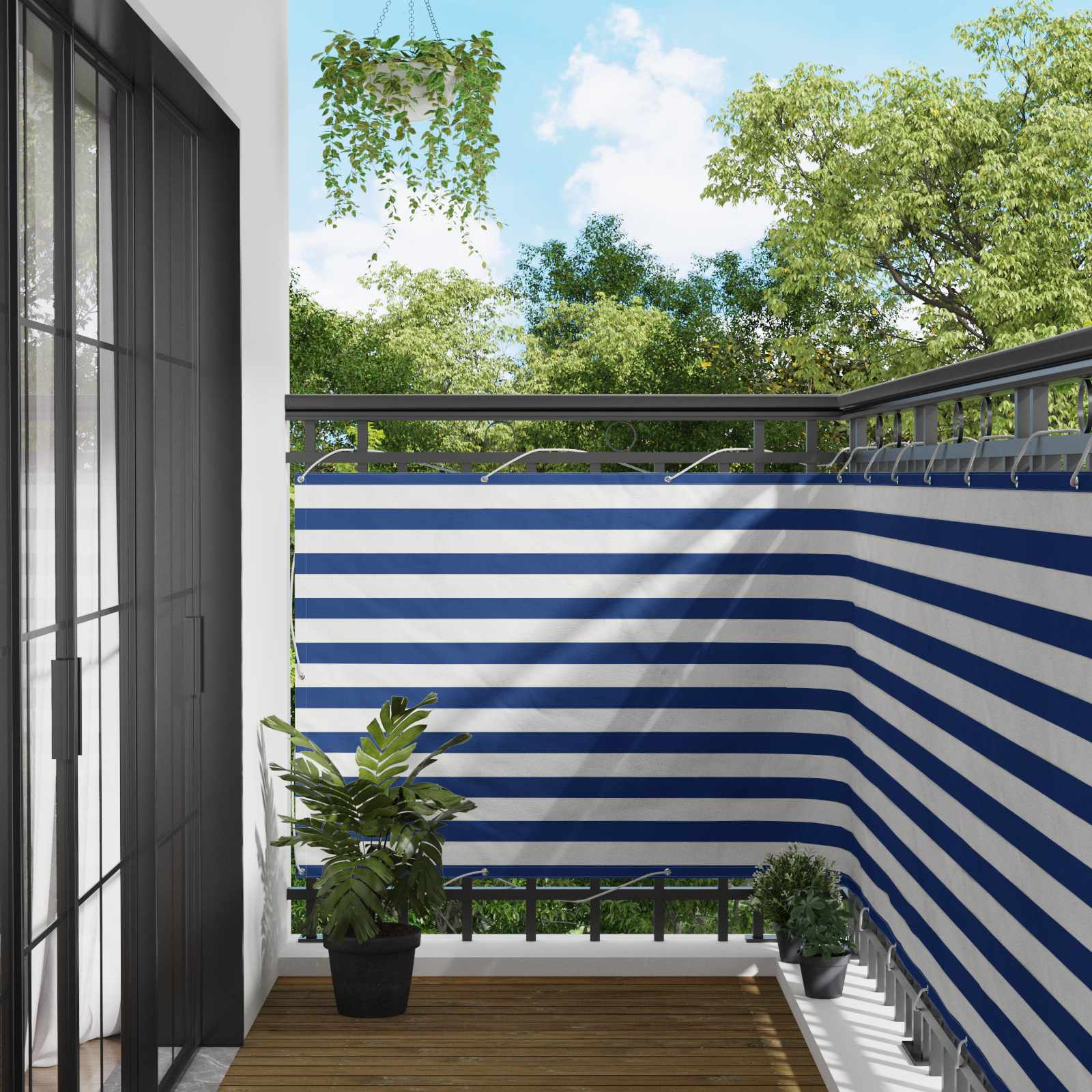 Balcony ekran Plava i bijela 110 x 500 cm Oxford tkanina