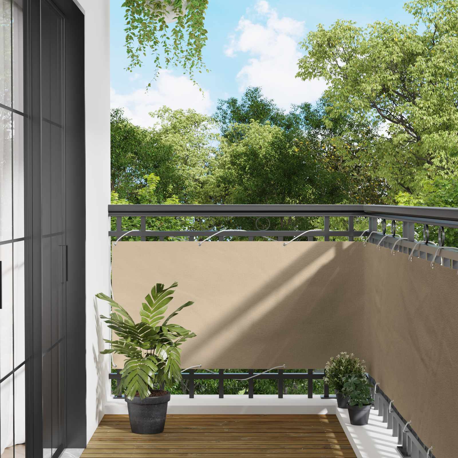 Balcony ekran Bež 75 x 200 cm PU prekriveni oksford alu