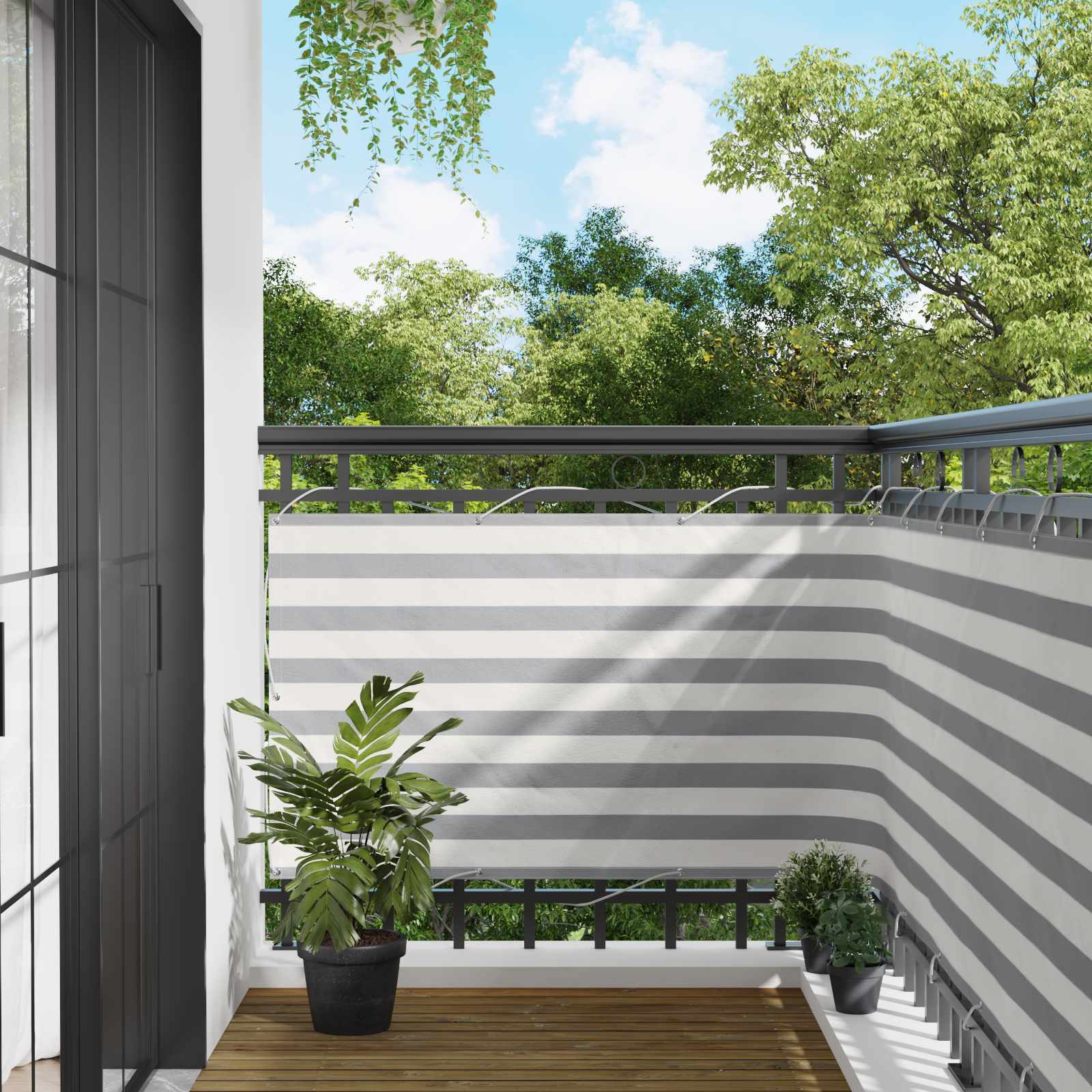 Balcony ekran Svijetlo siva i bijela. 90 x 600 cm