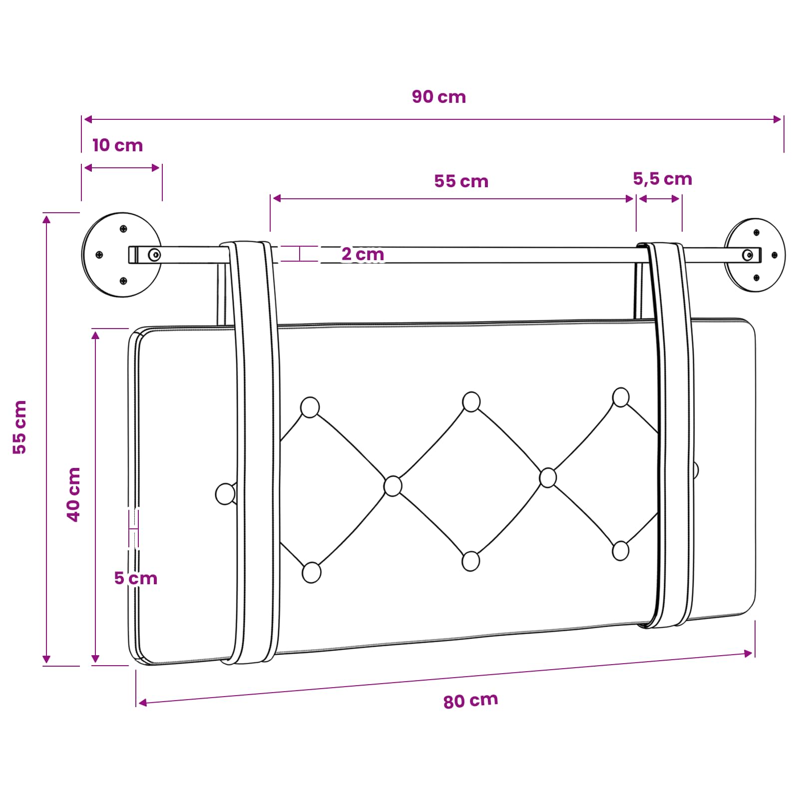Viseće uzglavlje kreveta Bijeli Umjetna koža