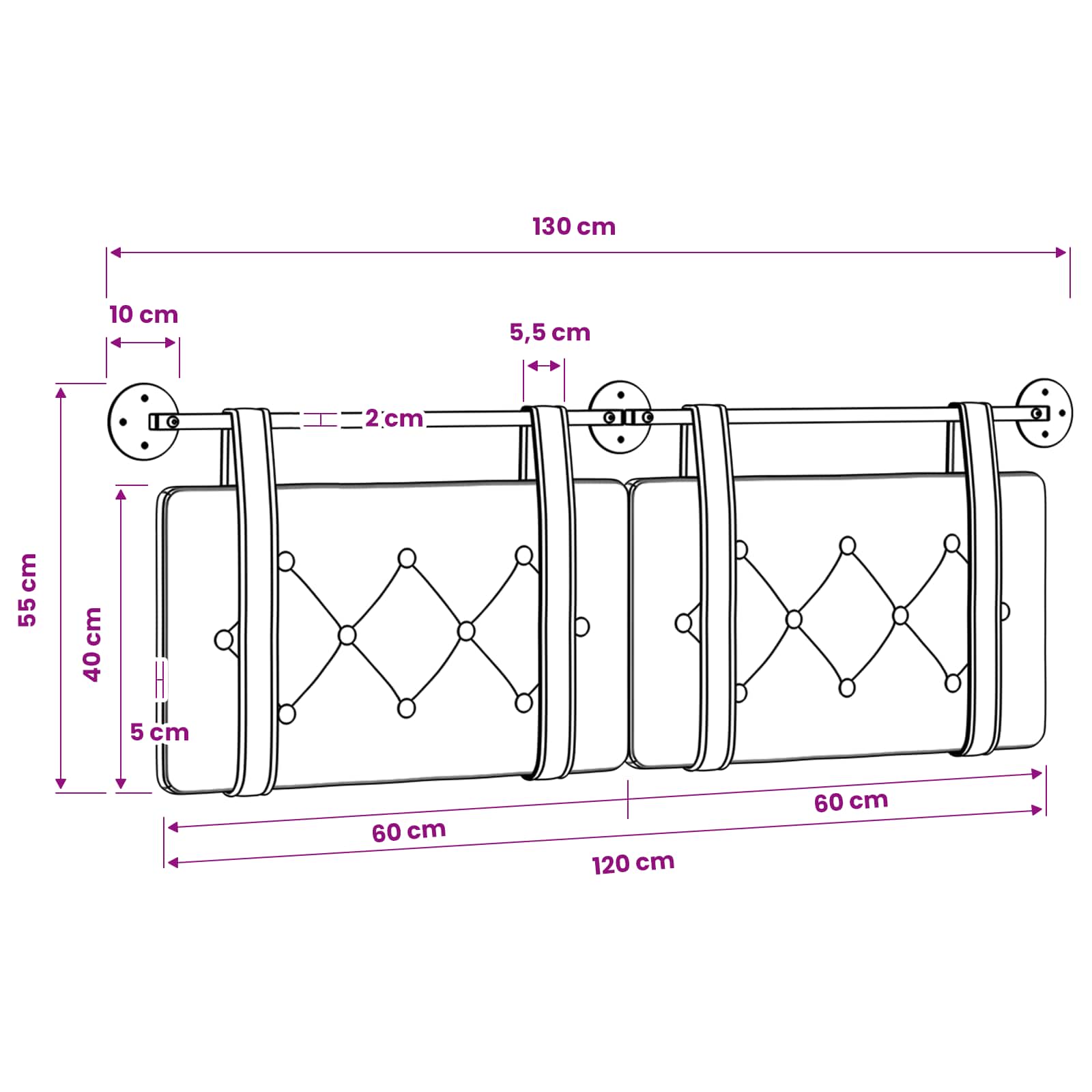 Viseće uzglavlje kreveta Smeđa Baršun