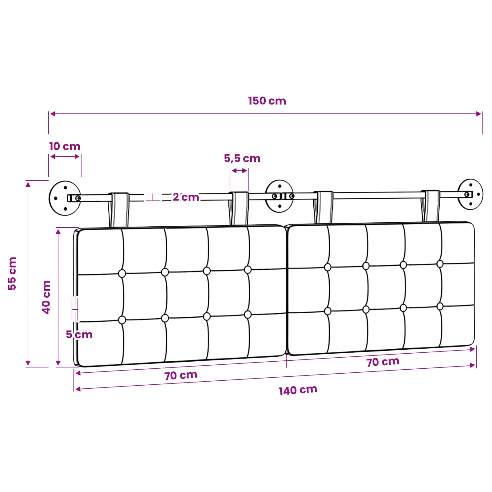 Viseće uzglavlje kreveta Tkanina