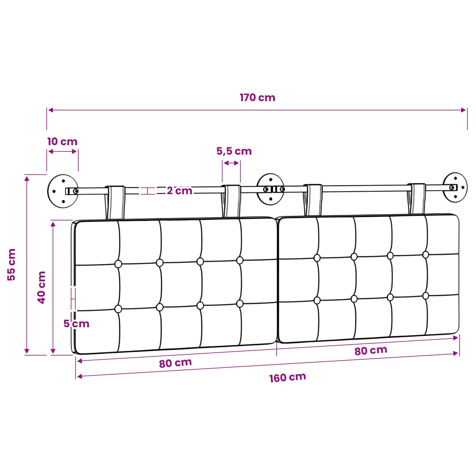 Viseće uzglavlje kreveta Tamno smeđa tkanina