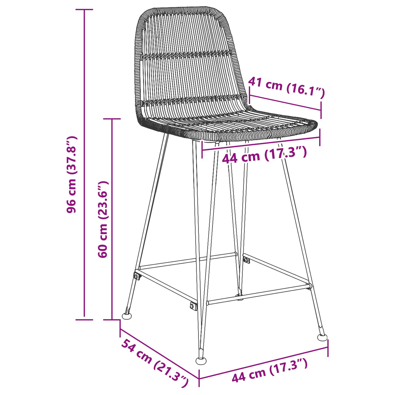 Barska stolica 2 pcs Prirodna 44 x 54 x 96 cm Ratan i Čelik