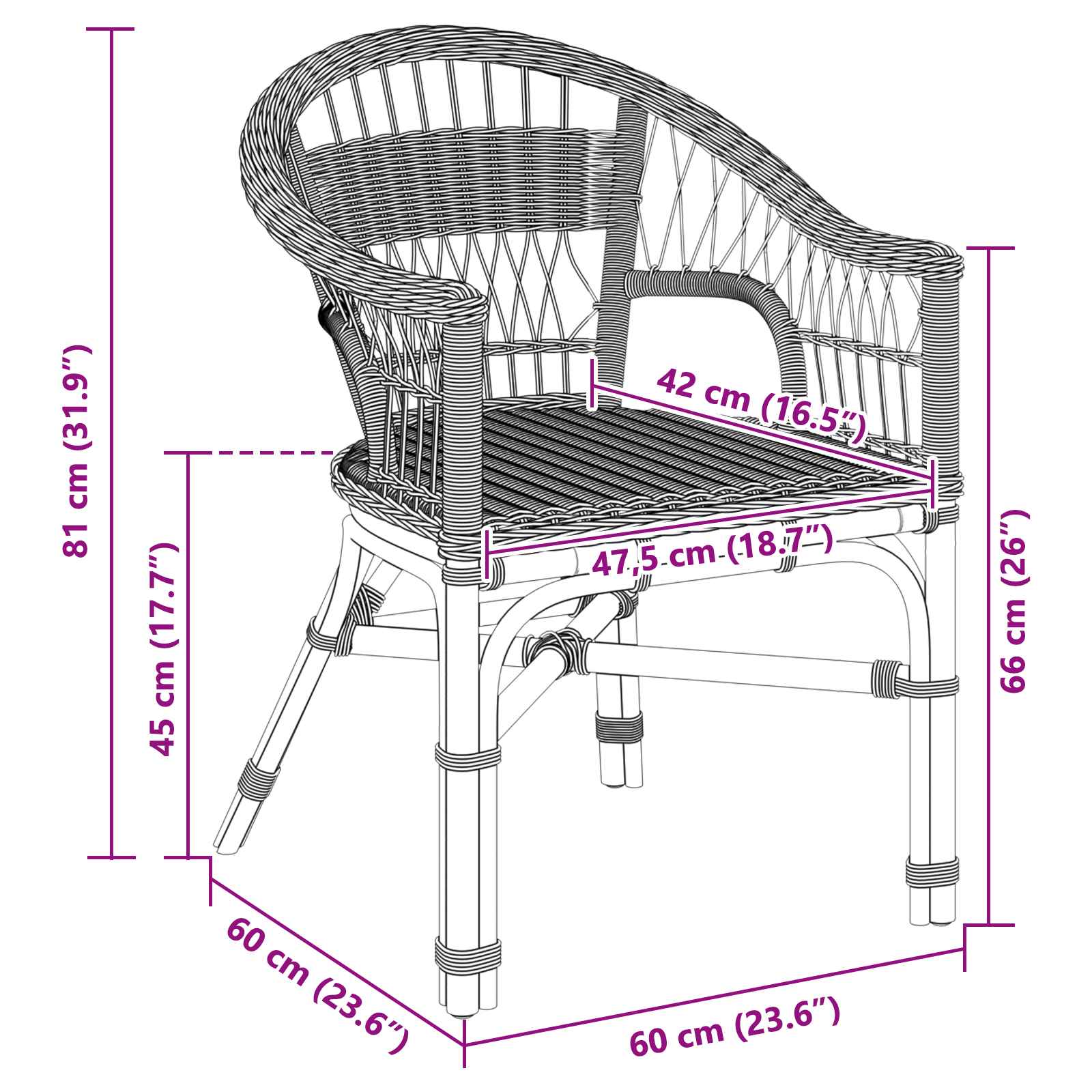 Stolica koja se može slagati Crna 60 x 60 x 81 cm Ratan