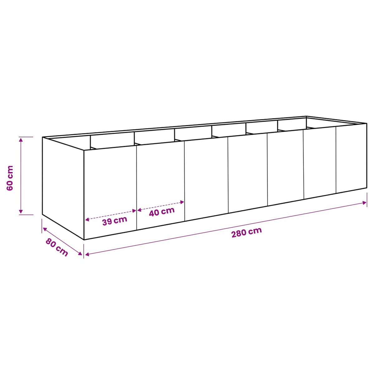Vrtna saksija Srebrna 280 x 80 x 60 cm Pocinčani čelik