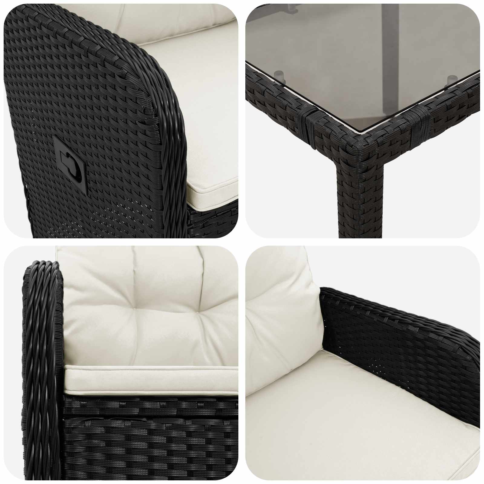 Vanjski set za objedovanje 3 pcs Crna i krem-bijela