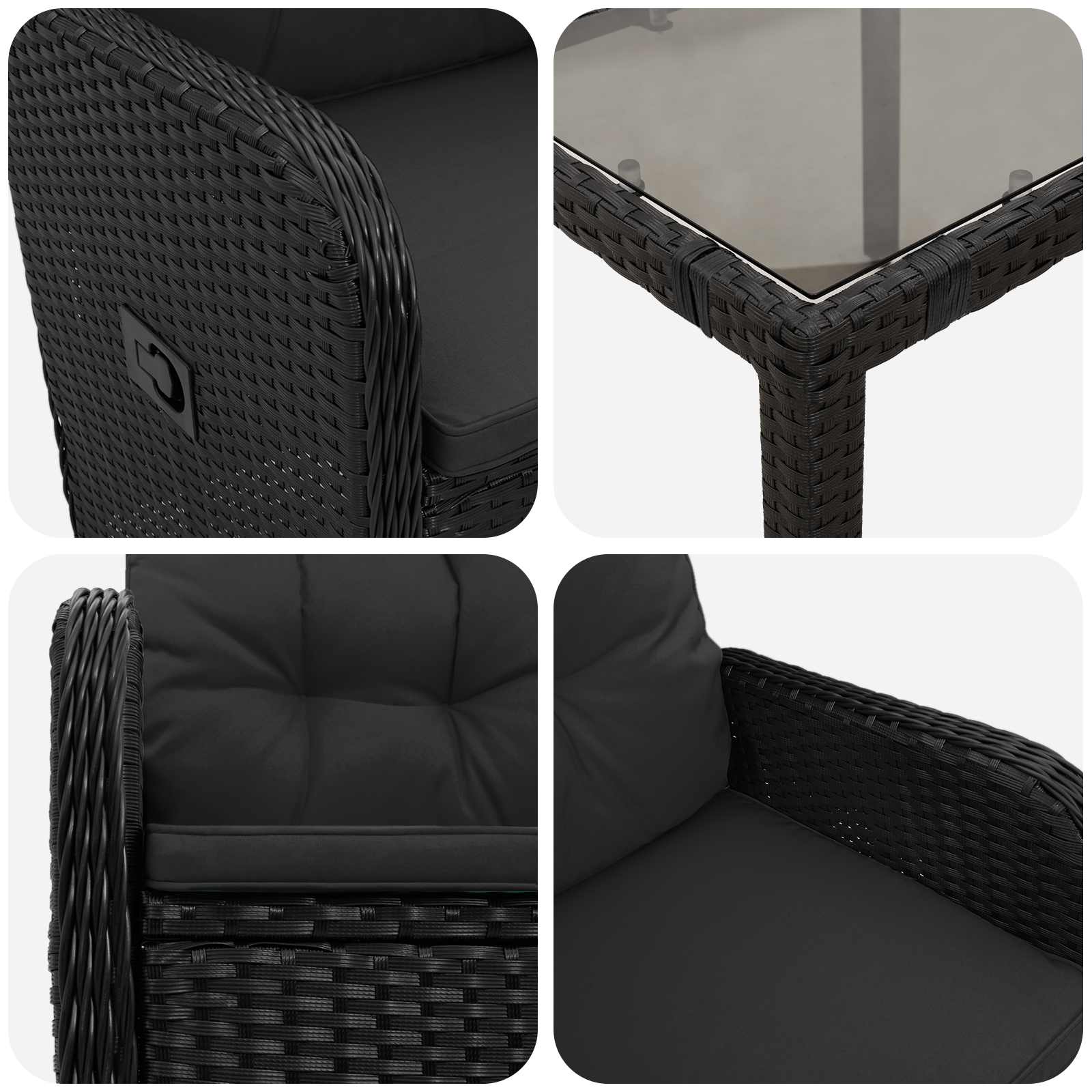 Vanjski set za objedovanje 7 pcs Crna 190 x 90 x 75 cm