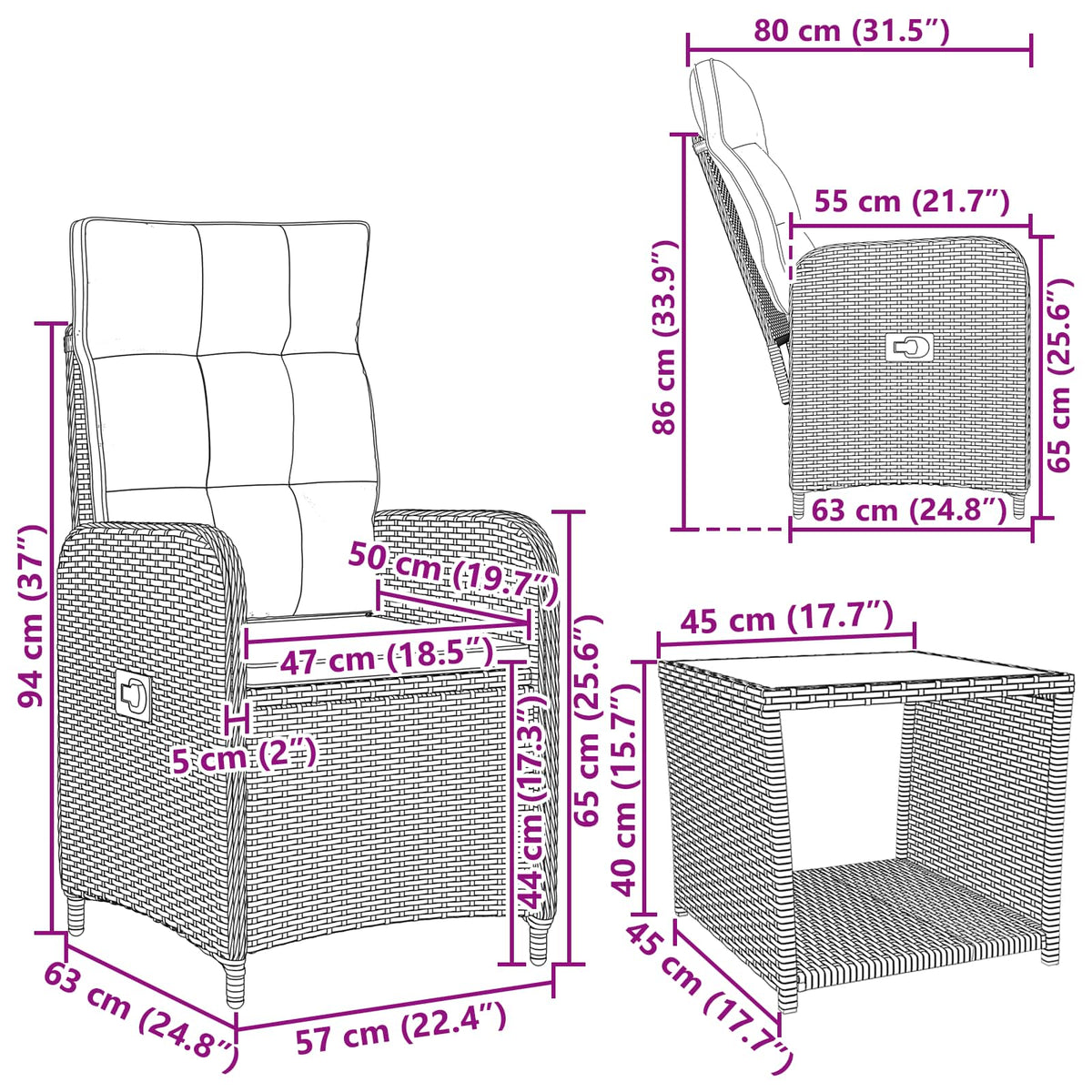 Set lounge namještaja za vrt 2 kom. Crna
