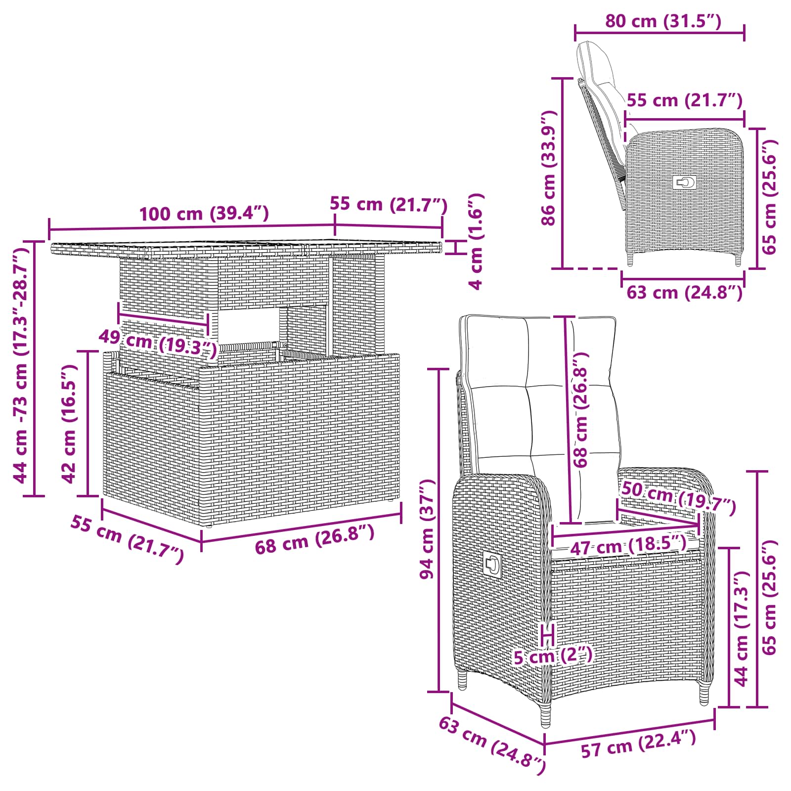 Vanjski set za objedovanje 5 pcs Crna poliratan